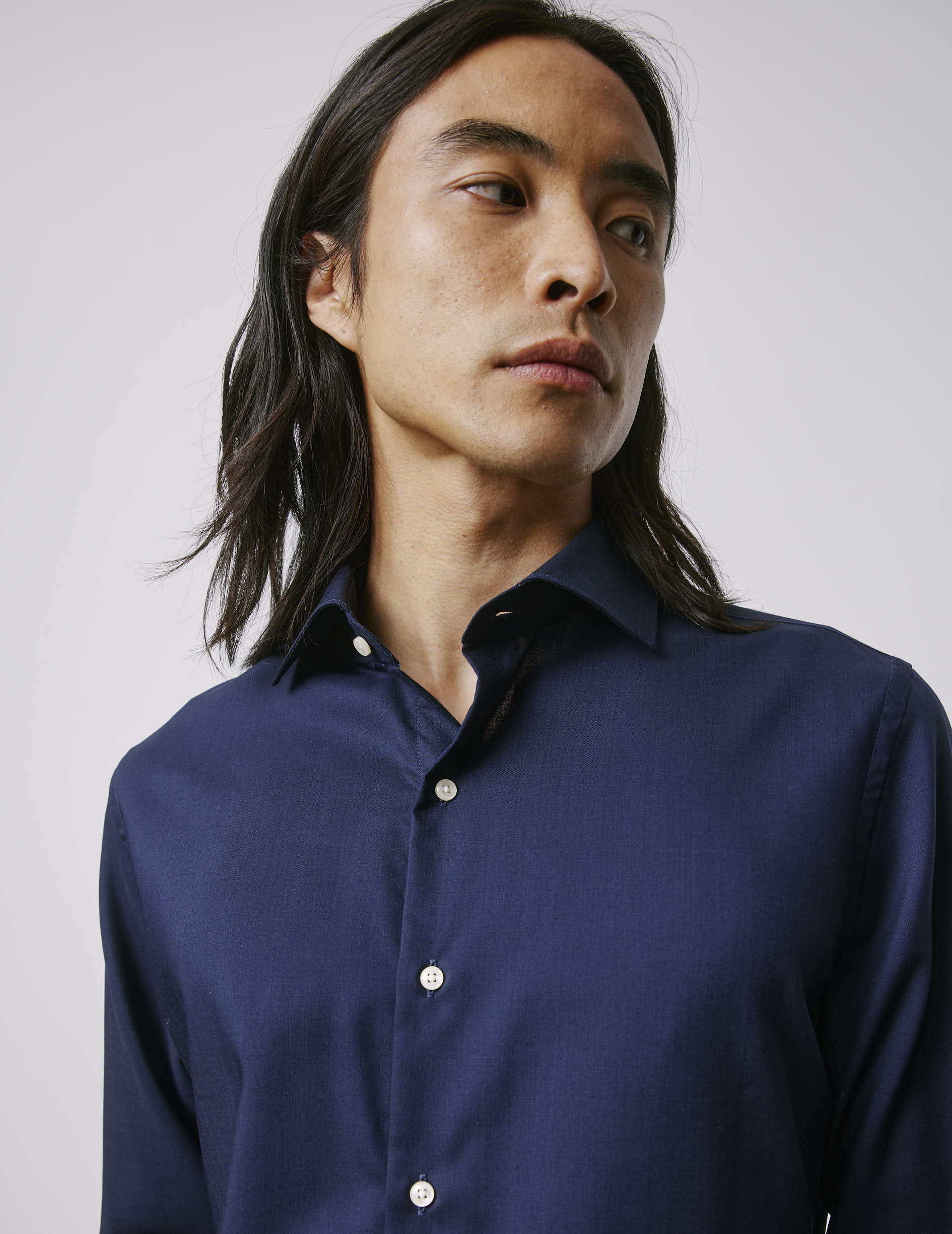 Aristote navy shirt - Virgin wool - Italian Collar