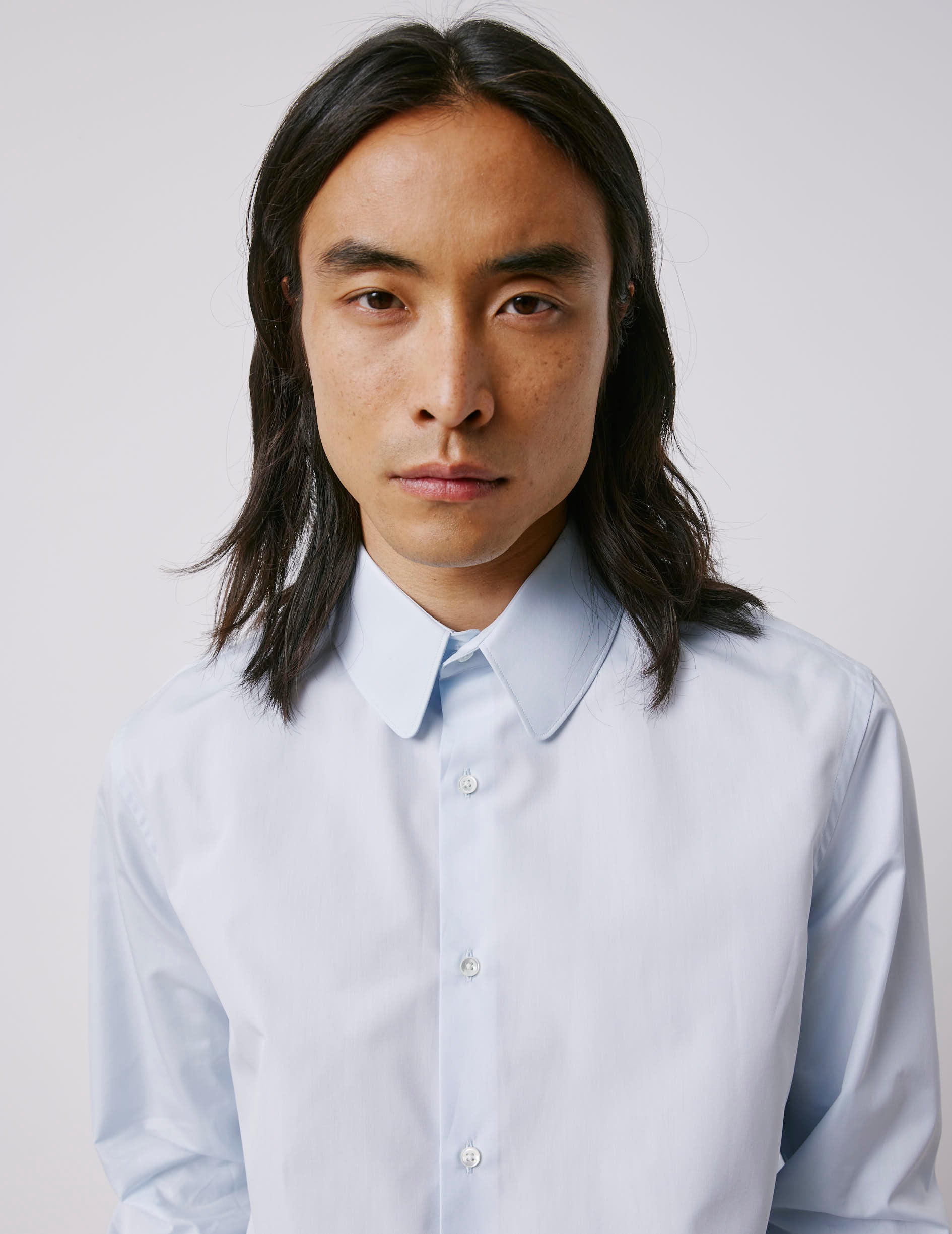 Semi-fitted blue shirt - Poplin - Round Collar