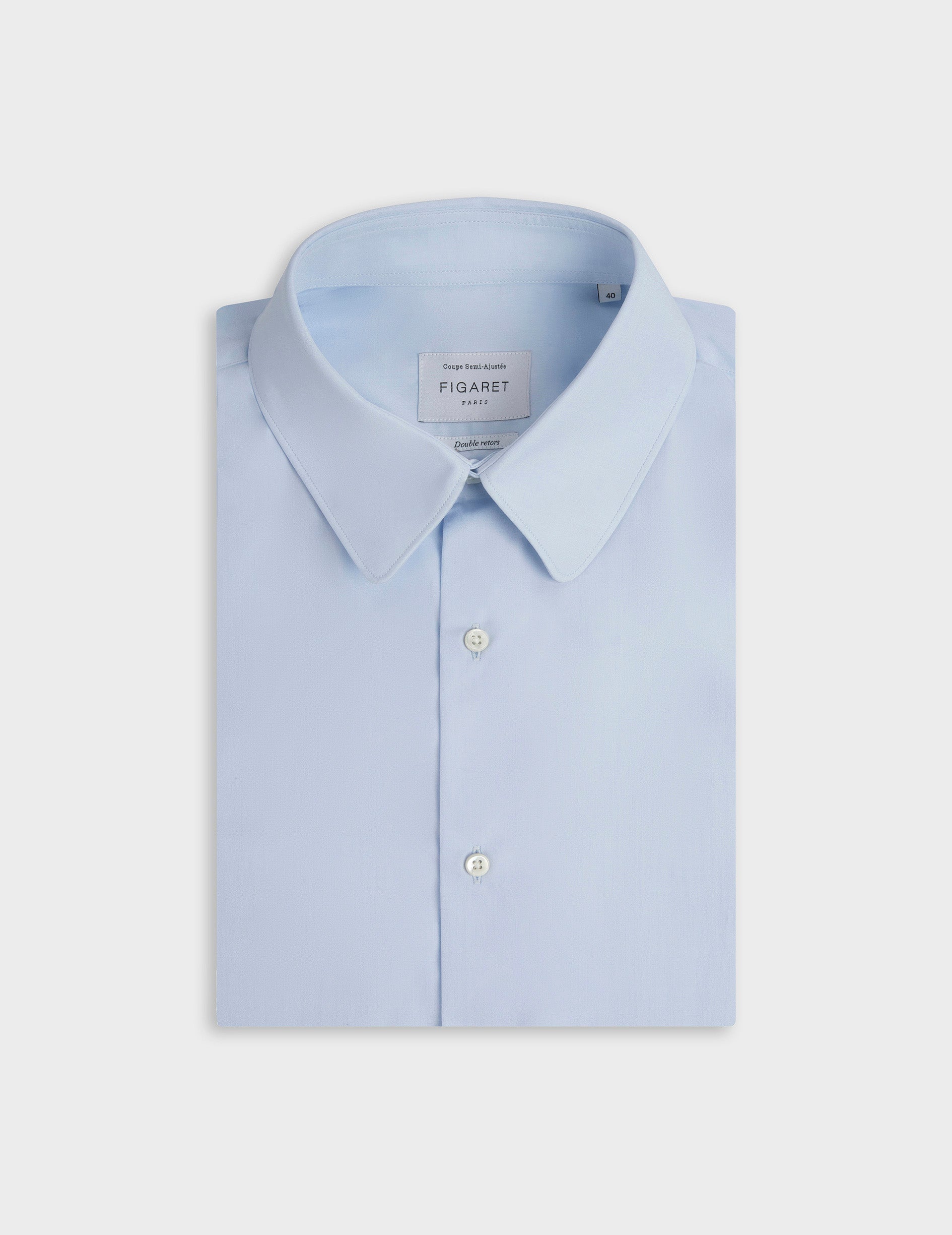 Semi-fitted blue shirt - Poplin - Round Collar