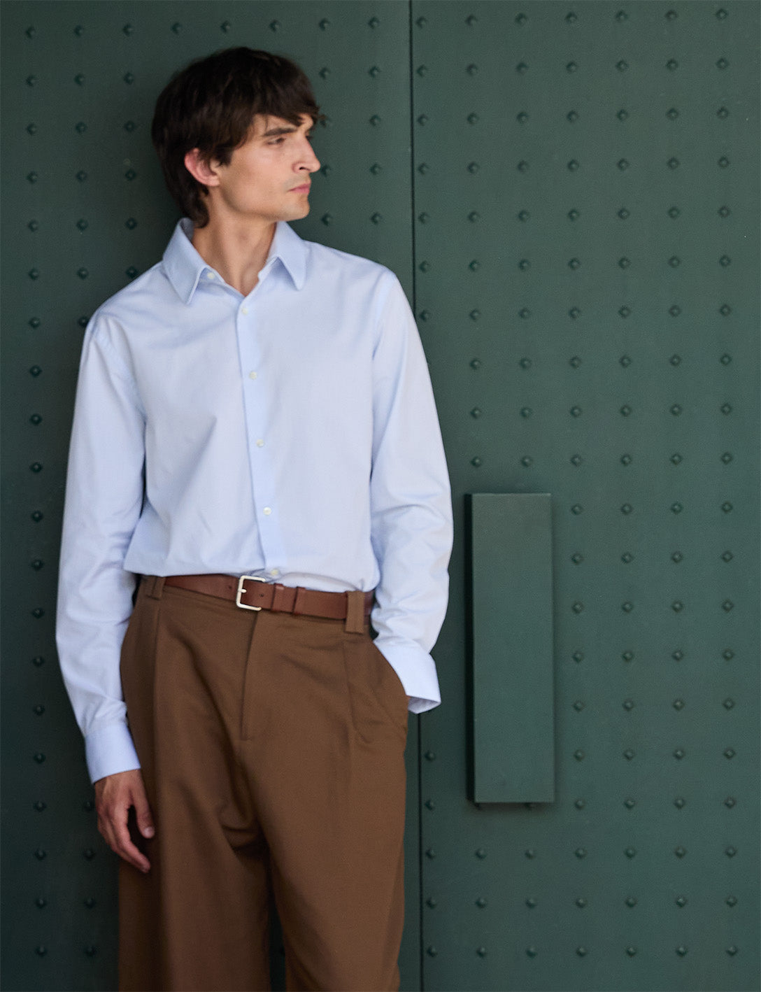 Semi-fitted blue shirt - Poplin - Round Collar#6