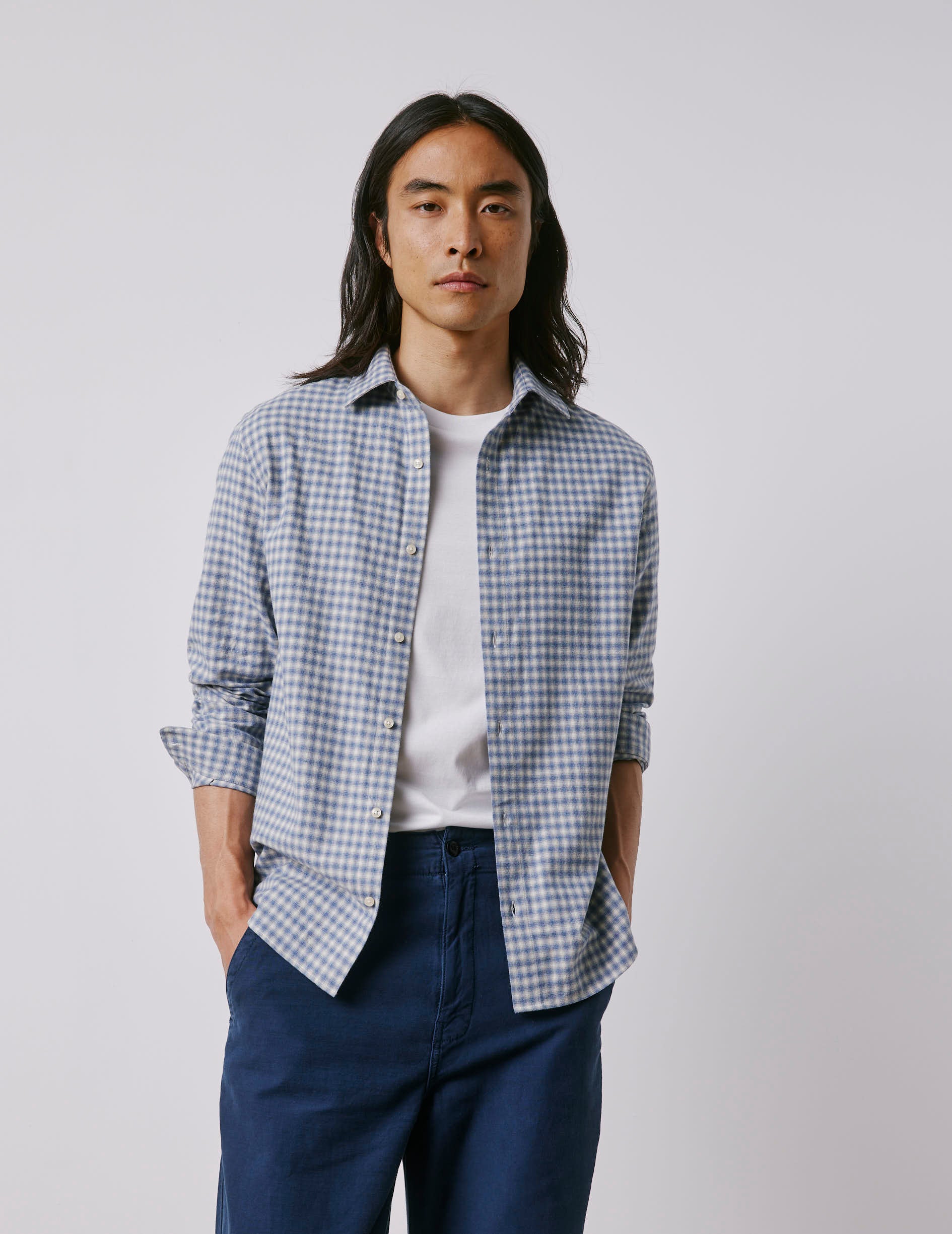 Auguste fitted blue checked shirt - Flannel - French Collar