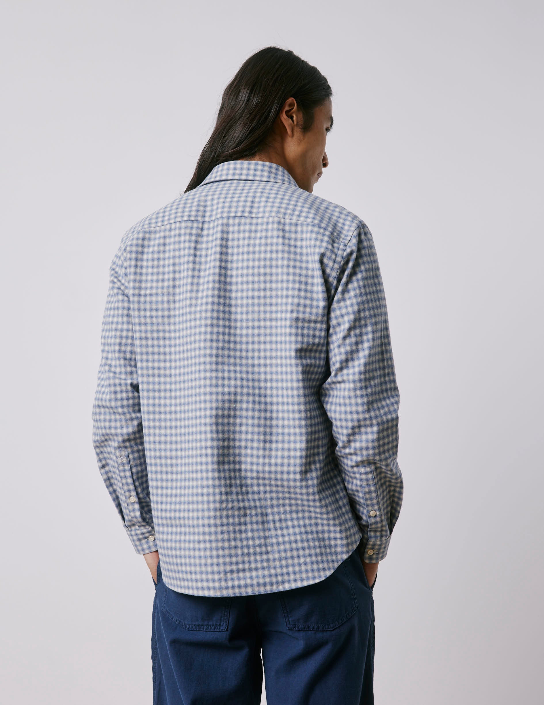 Auguste fitted blue checked shirt - Flannel - French Collar