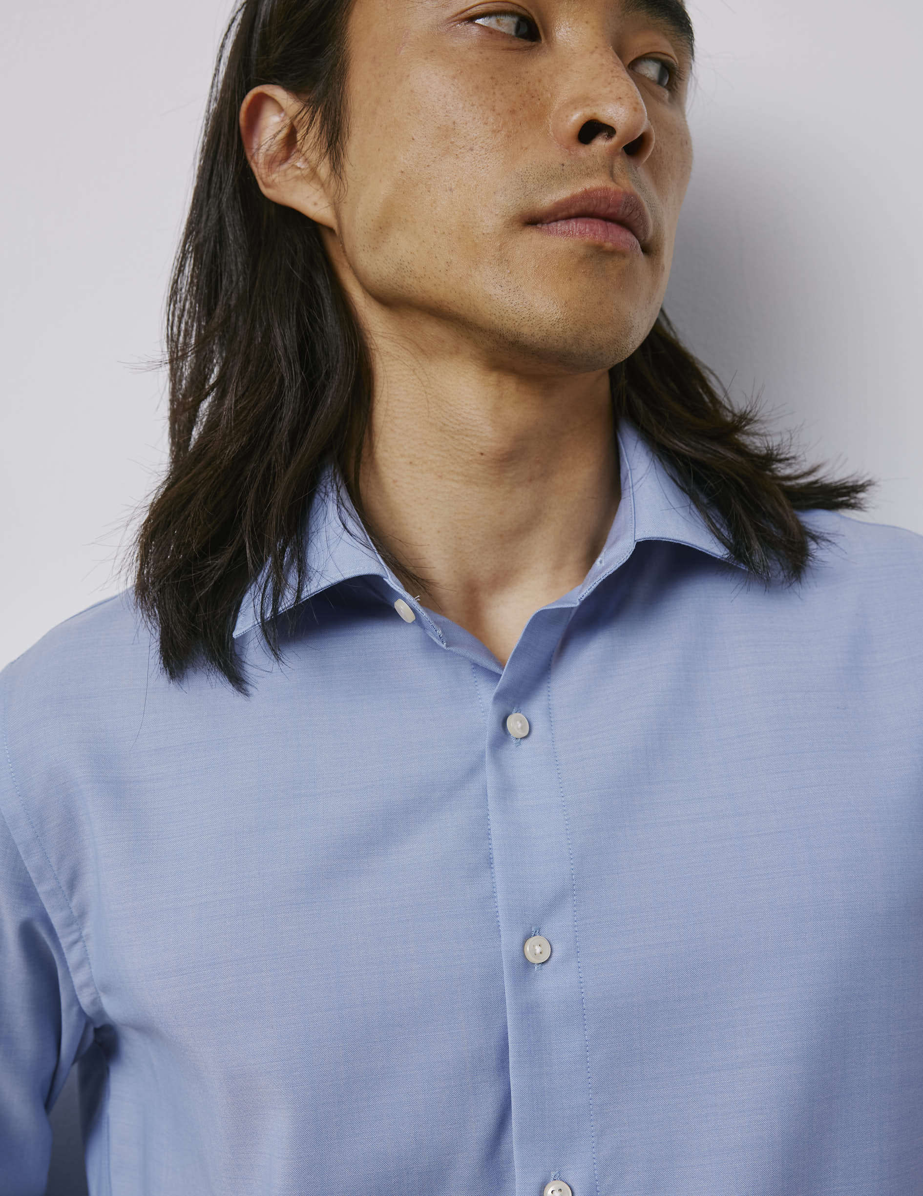 Auguste blue virgin wool shirt - Virgin wool - French Collar