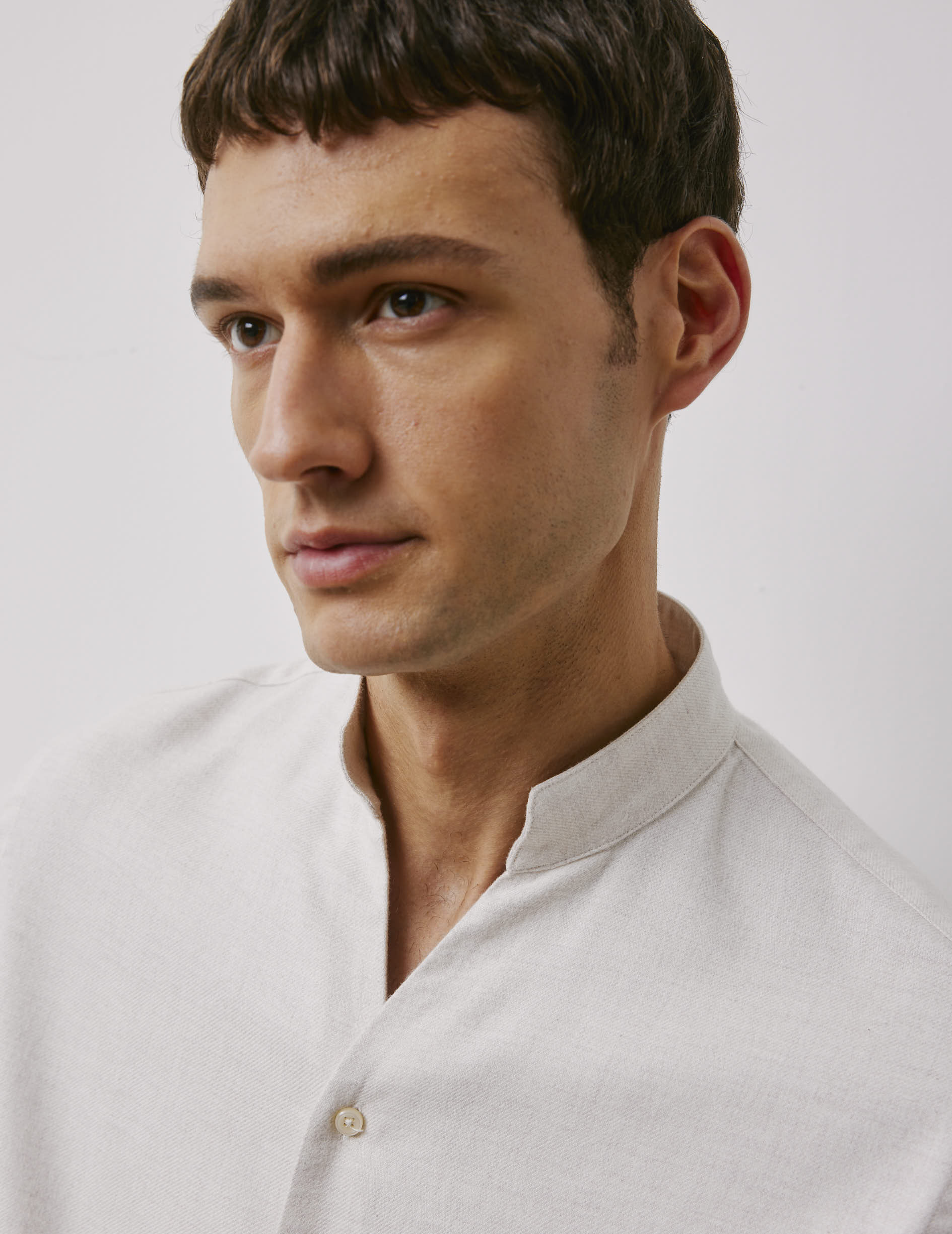 Carl ecru shirt - Flannel - Open straight Collar