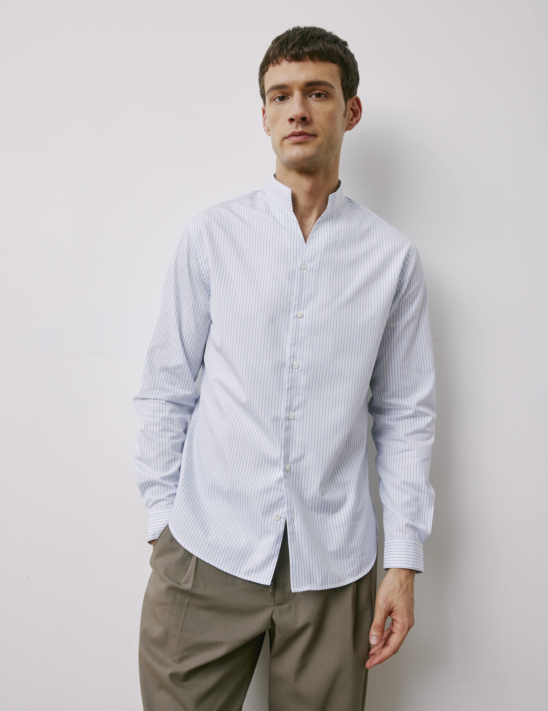 Carl blue striped shirt - Poplin - Open Straight Collar