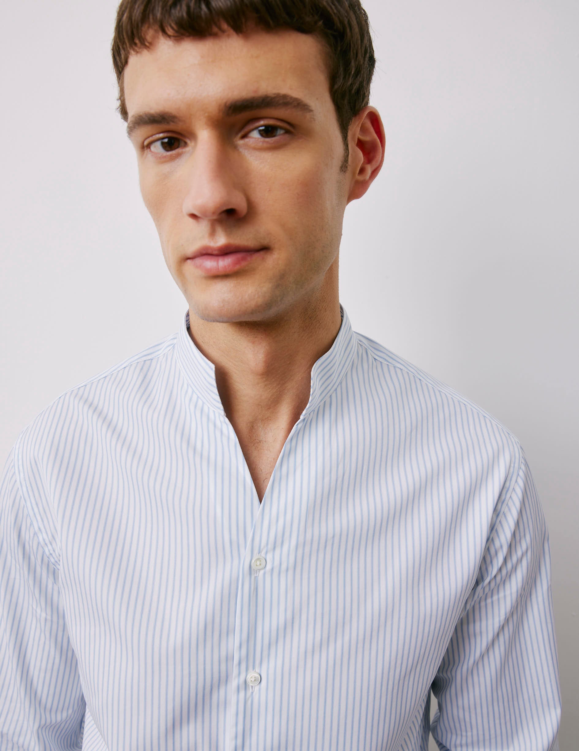 Carl blue striped shirt - Poplin - Open Straight Collar