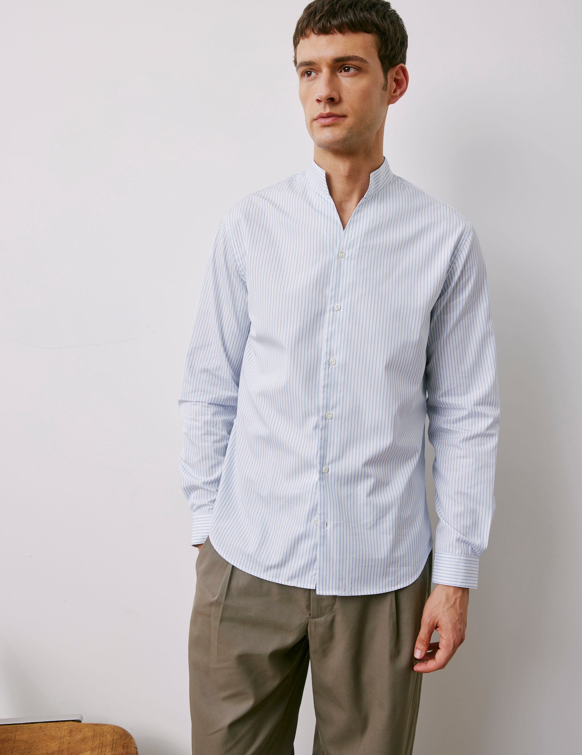 Carl blue striped shirt - Poplin - Open Straight Collar