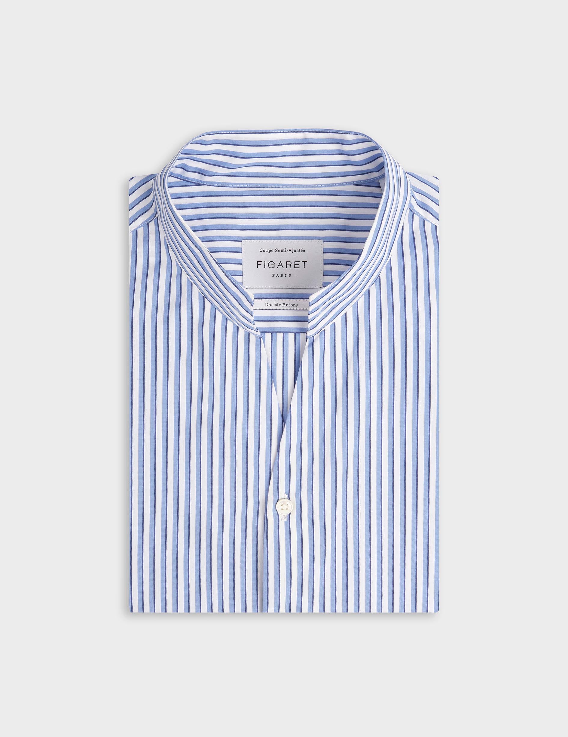 Carl blue striped shirt - Poplin - Open straight Collar