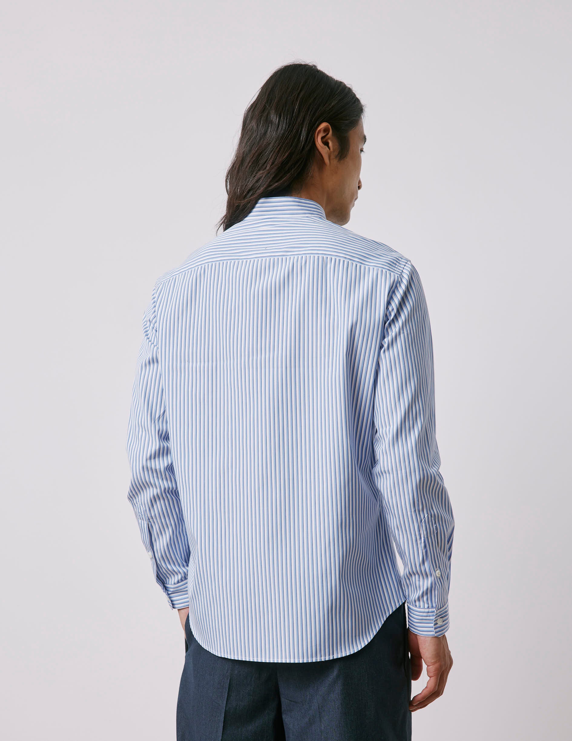 Carl blue striped shirt - Poplin - Open straight Collar