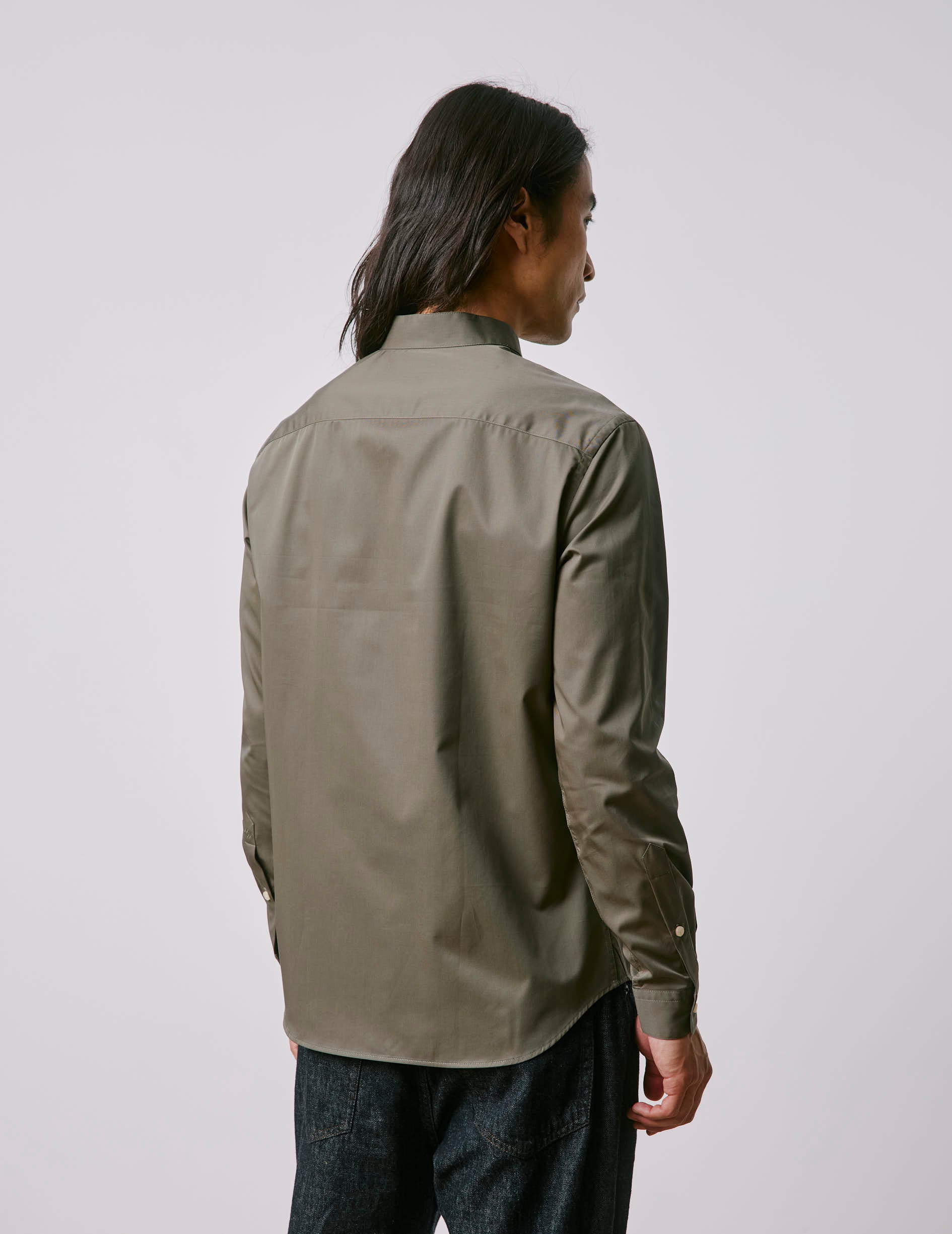 Carl khaki shirt - Twill - Open straight Collar