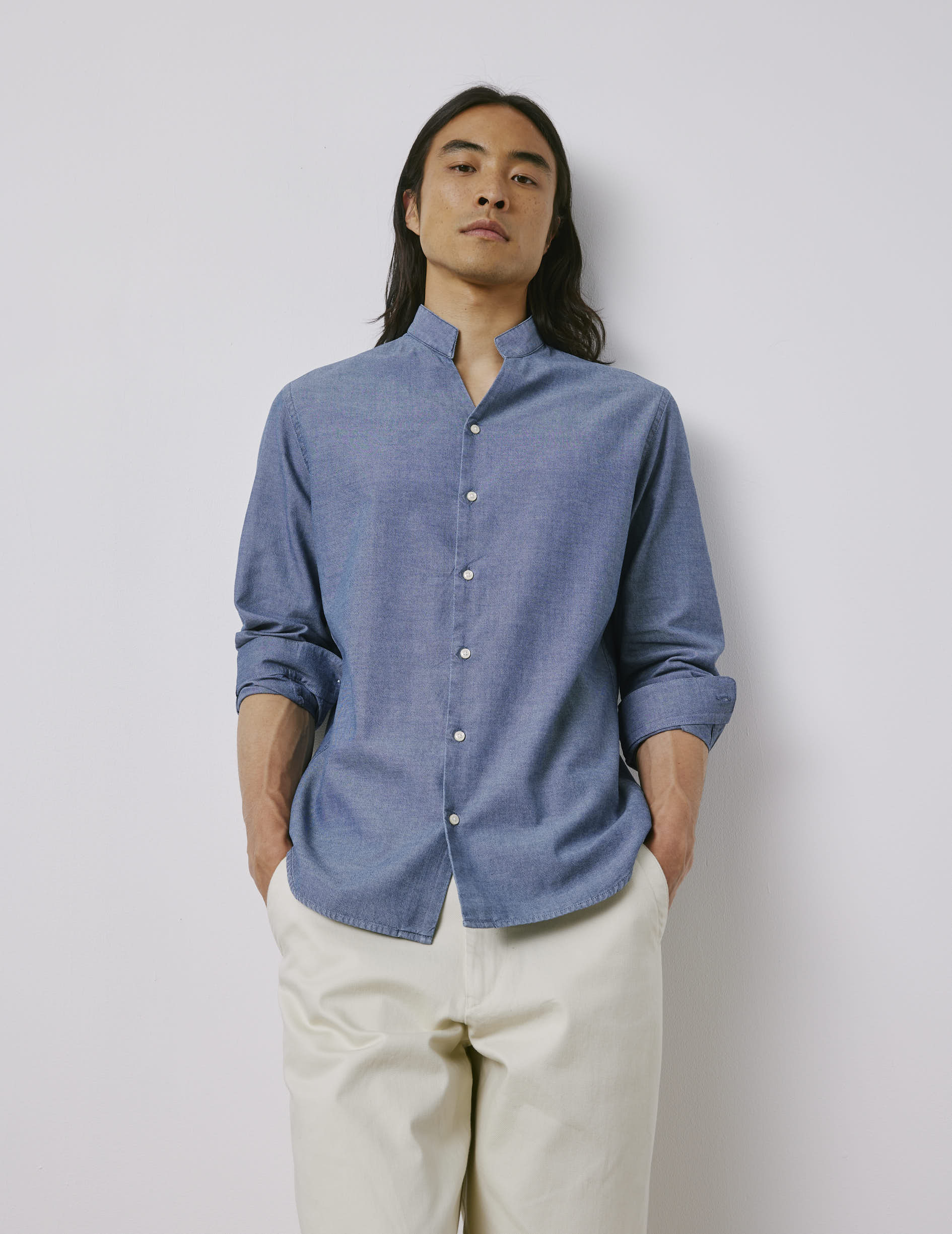 Carl denim blue shirt - Denim - Open Straight Collar