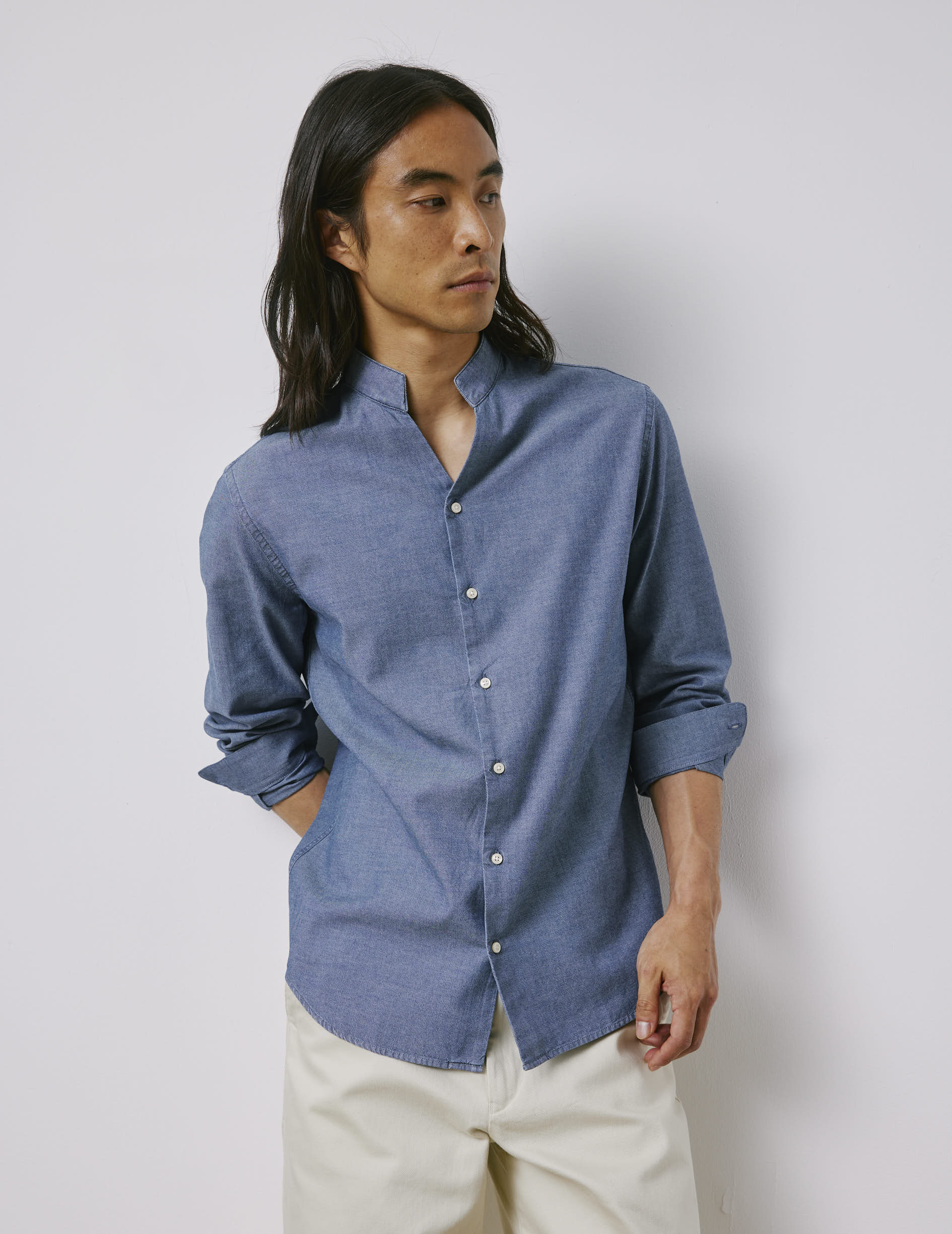 Carl denim blue shirt - Denim - Open Straight Collar
