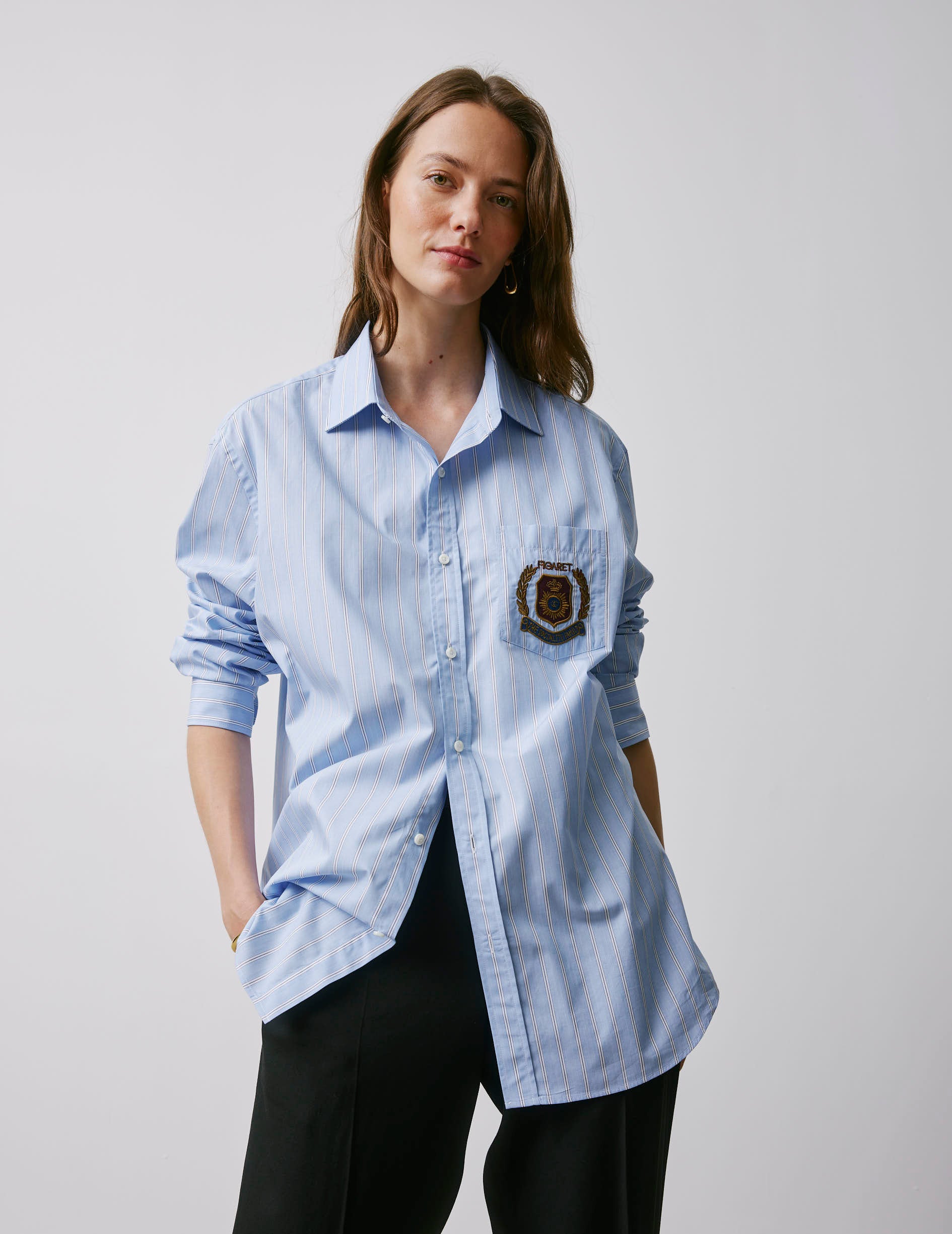 Emilio blue striped shirt - Fil-a-fil - Figaret Collar