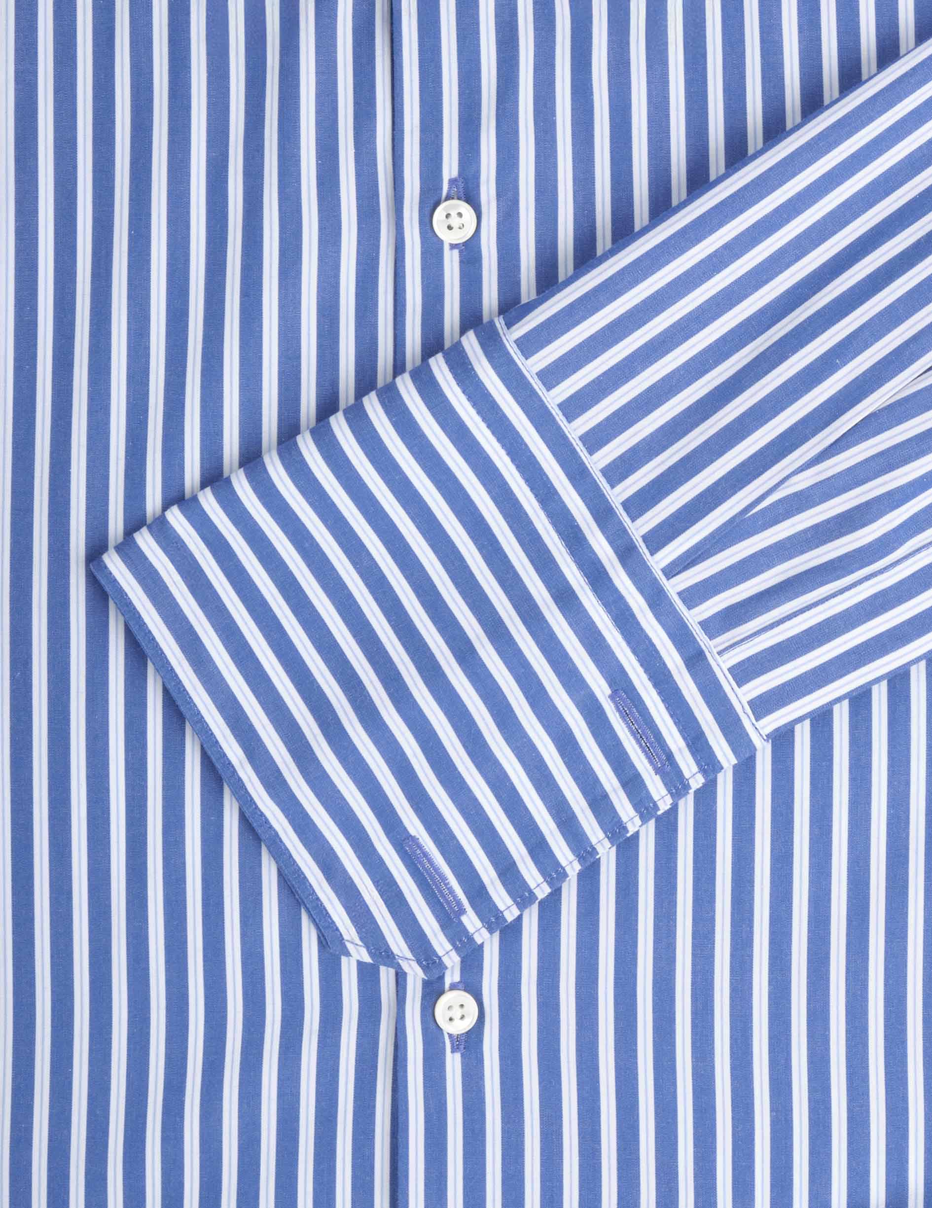 Semi-fitted navy striped shirt - Poplin - Figaret Collar - French Cuffs