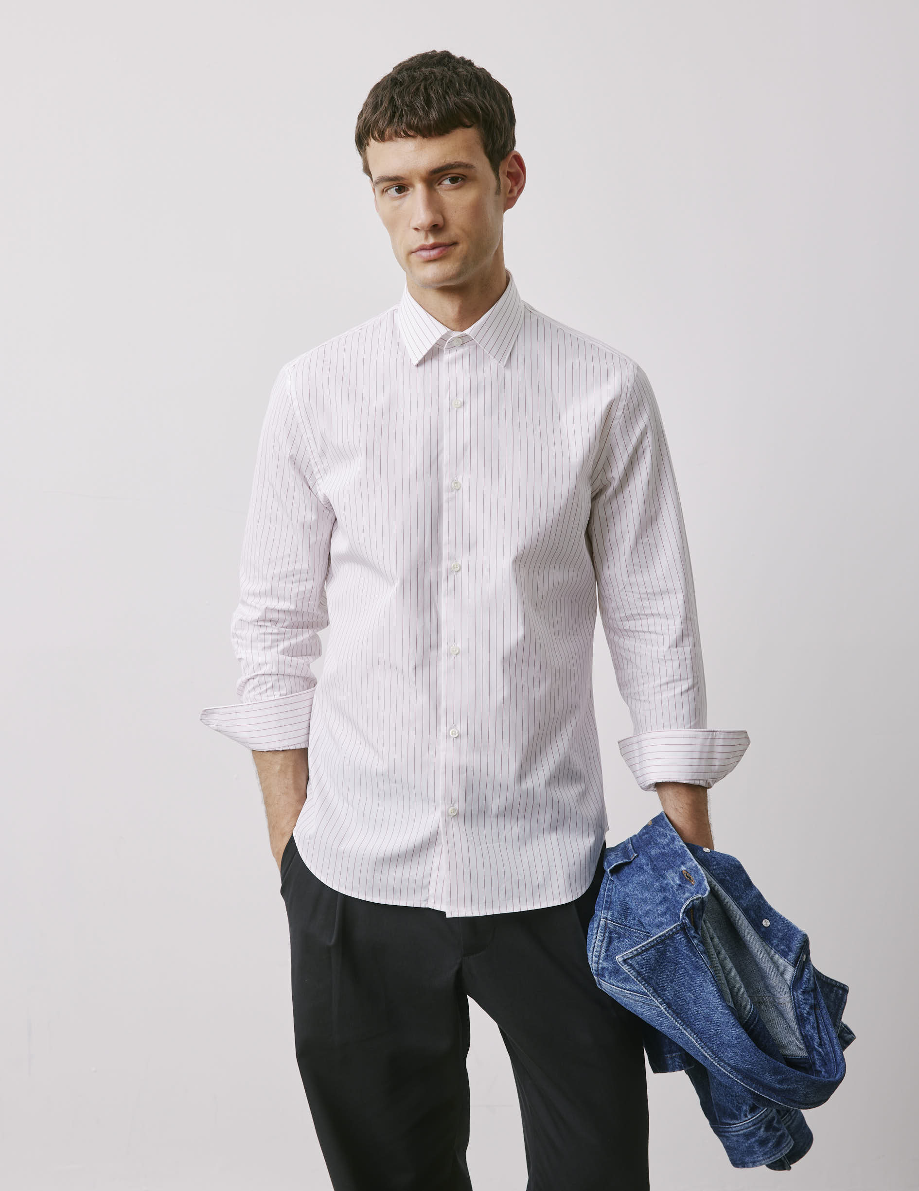 Fitted red striped shirt - Poplin - Figaret Collar