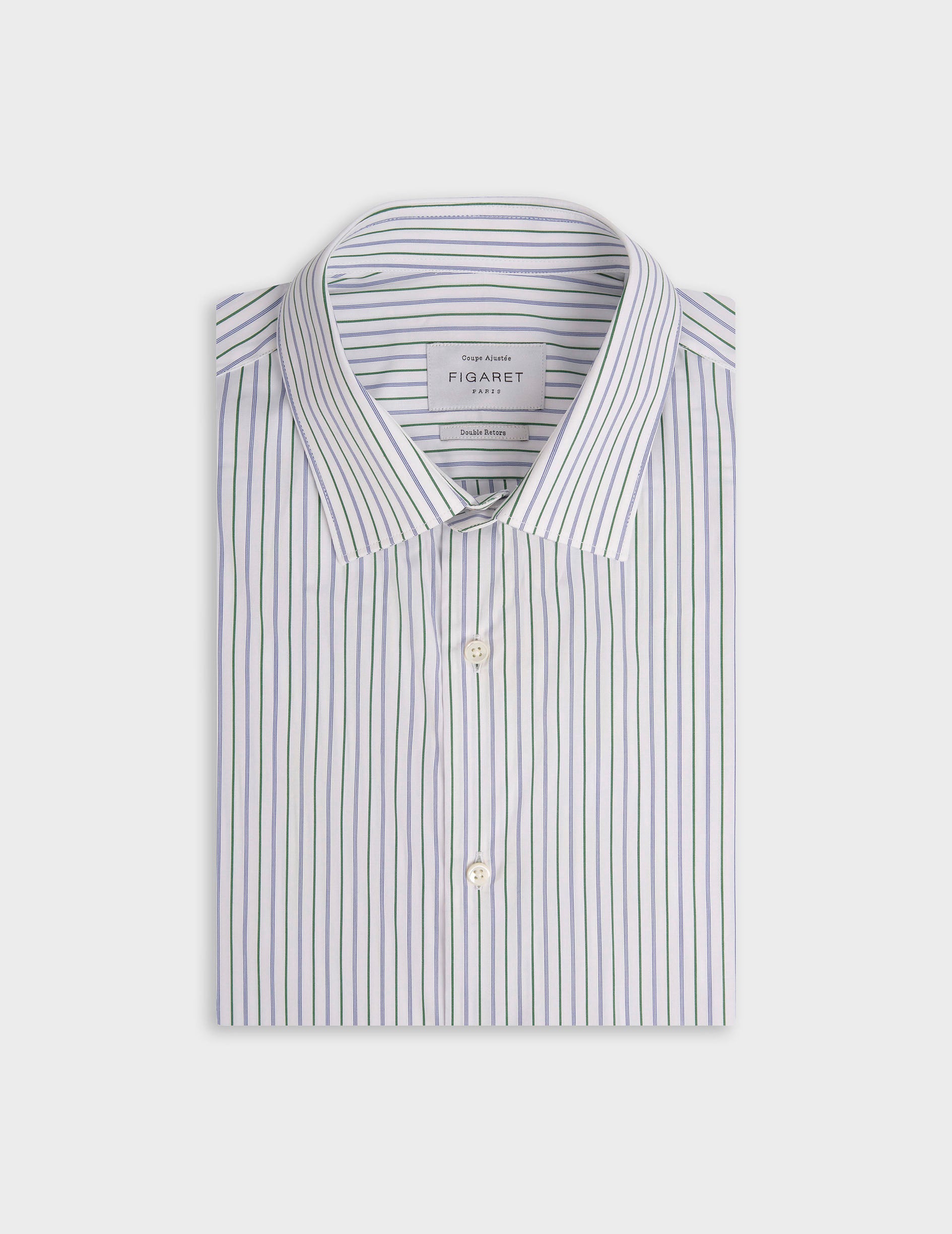 Green striped fitted shirt - Poplin - Figaret Collar