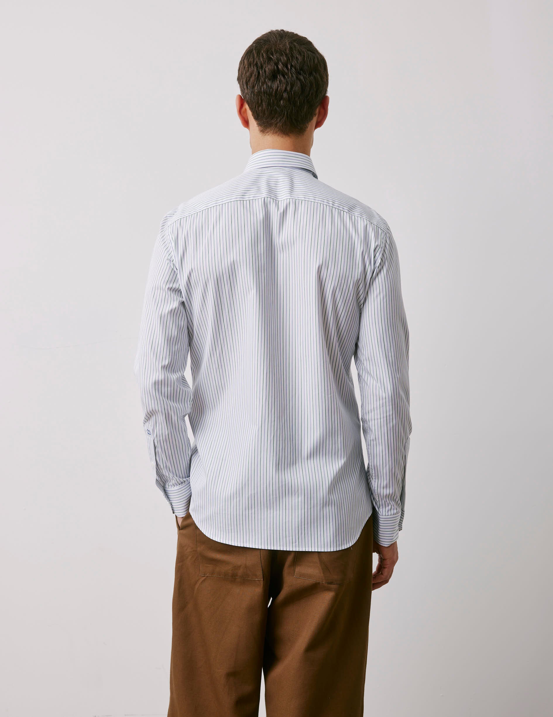 Green striped fitted shirt - Poplin - Figaret Collar