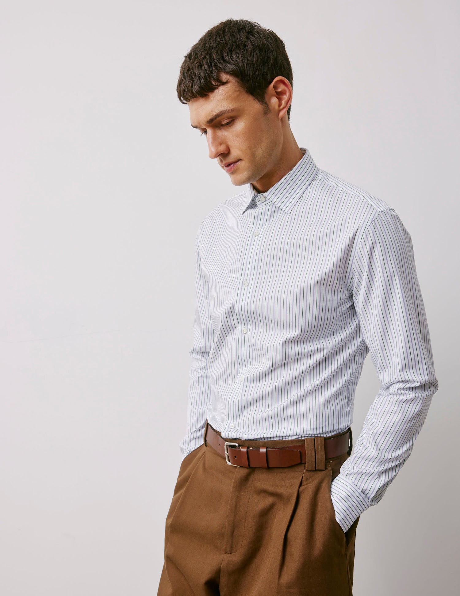 Green striped fitted shirt - Poplin - Figaret Collar#5