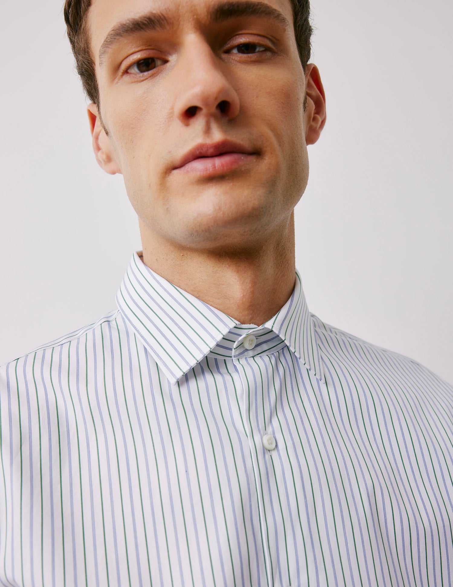 Green striped fitted shirt - Poplin - Figaret Collar#6