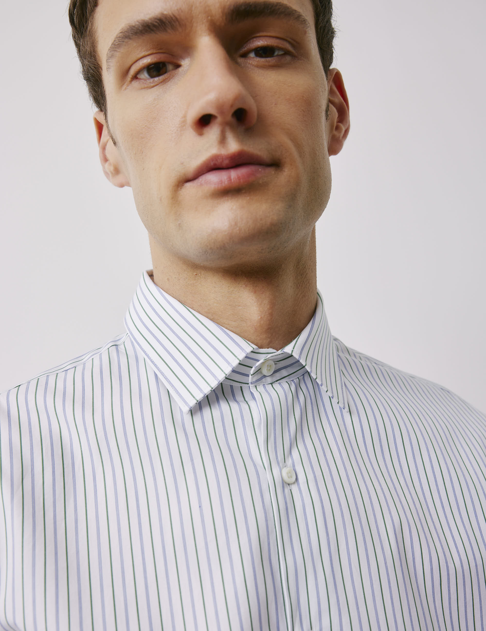 Green striped fitted shirt - Poplin - Figaret Collar
