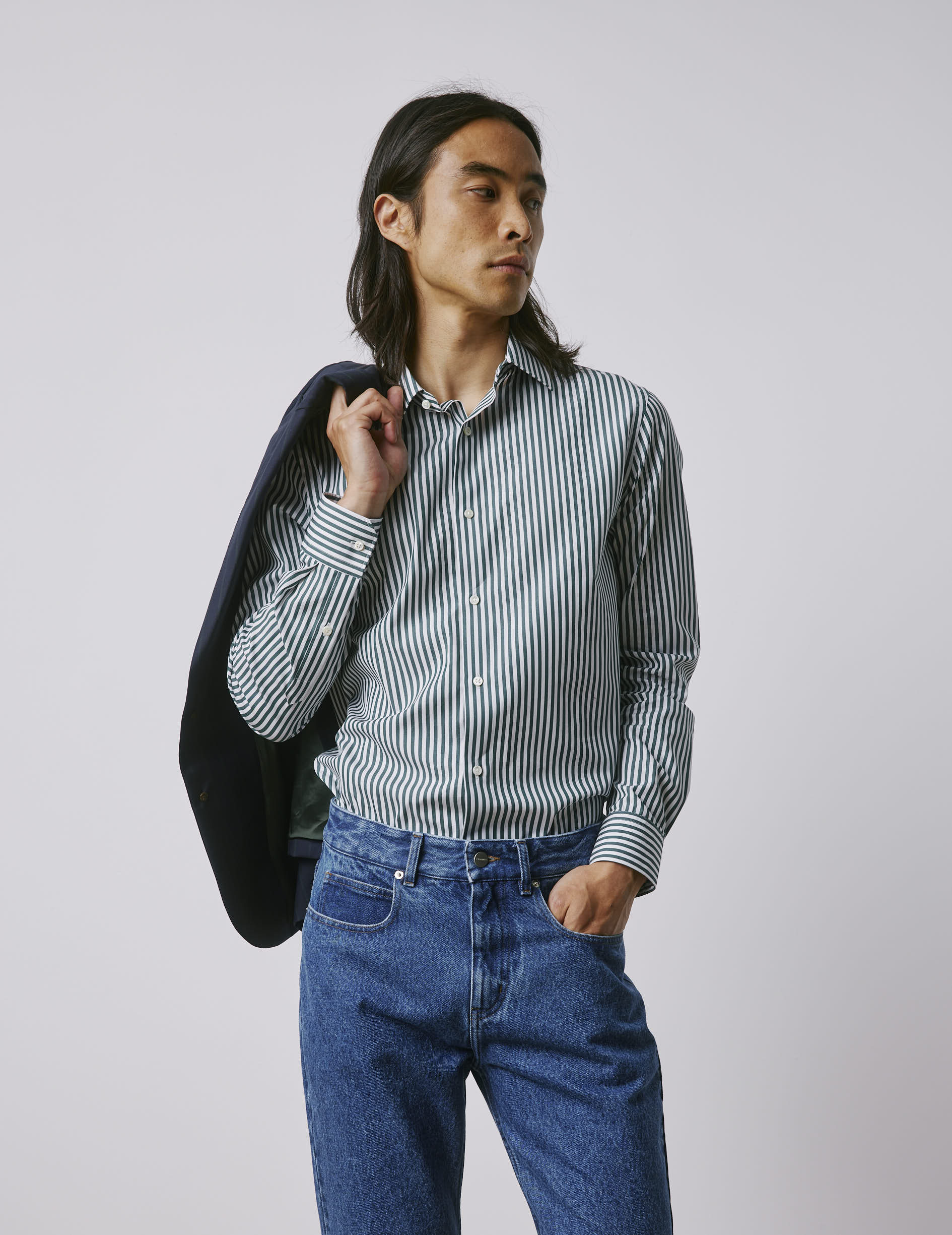 Fitted blue striped shirt - Poplin - Figaret Collar