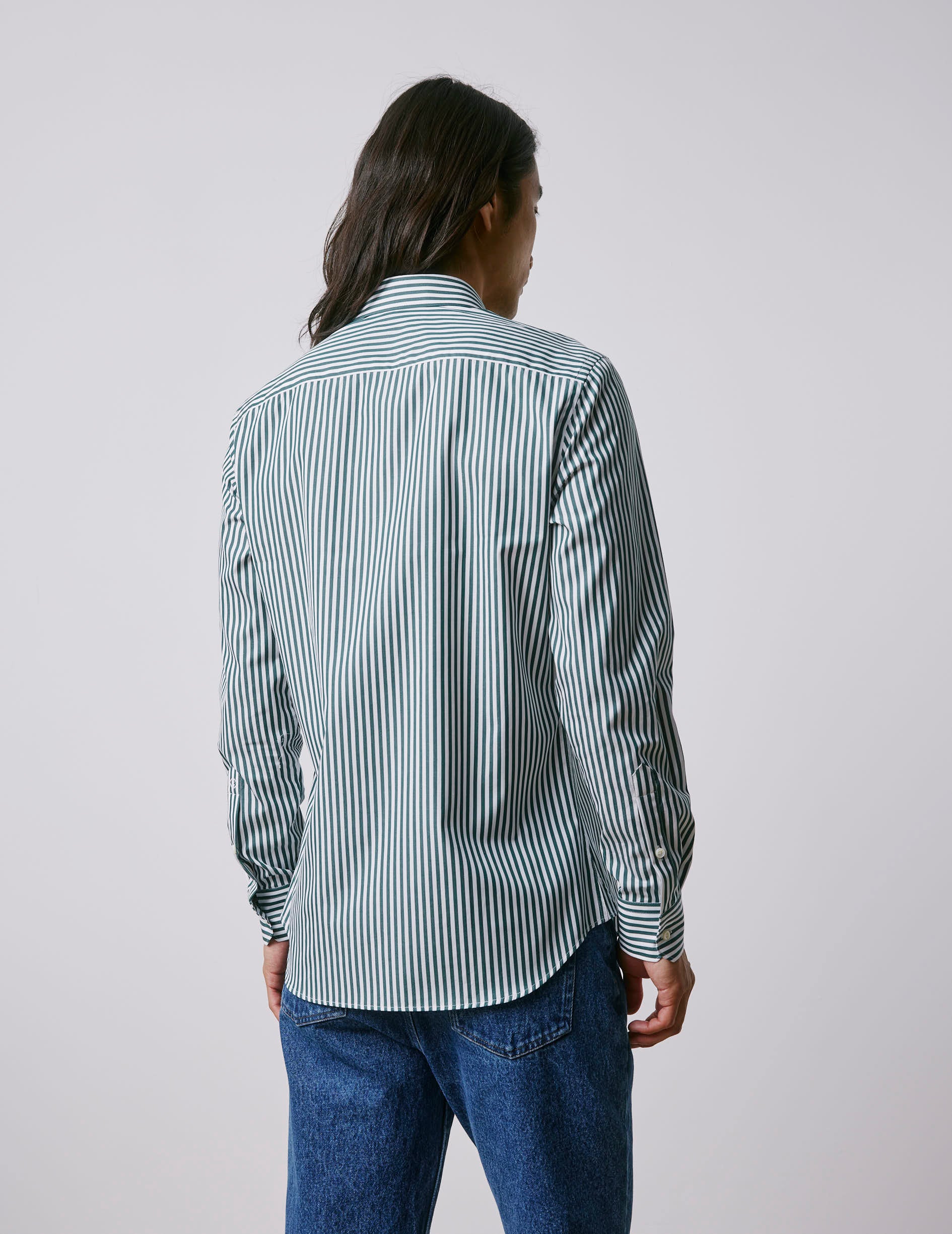 Fitted blue striped shirt - Poplin - Figaret Collar