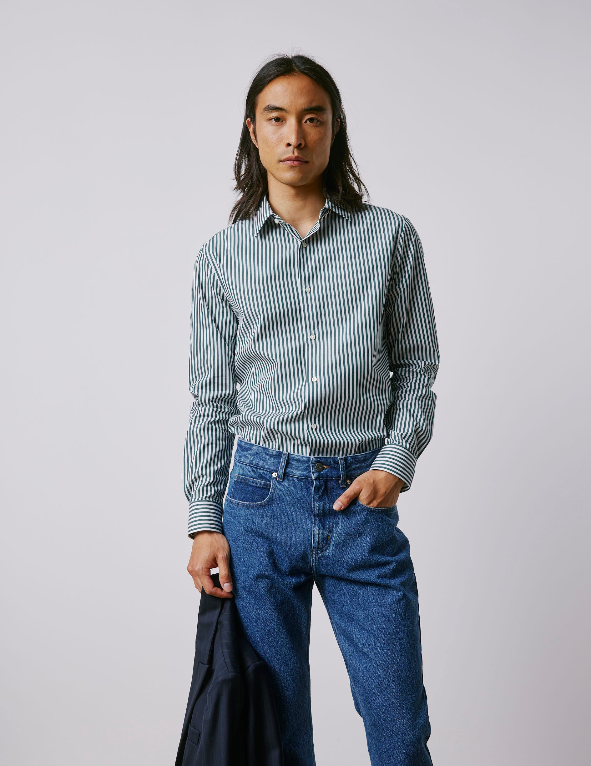 Fitted blue striped shirt - Poplin - Figaret Collar