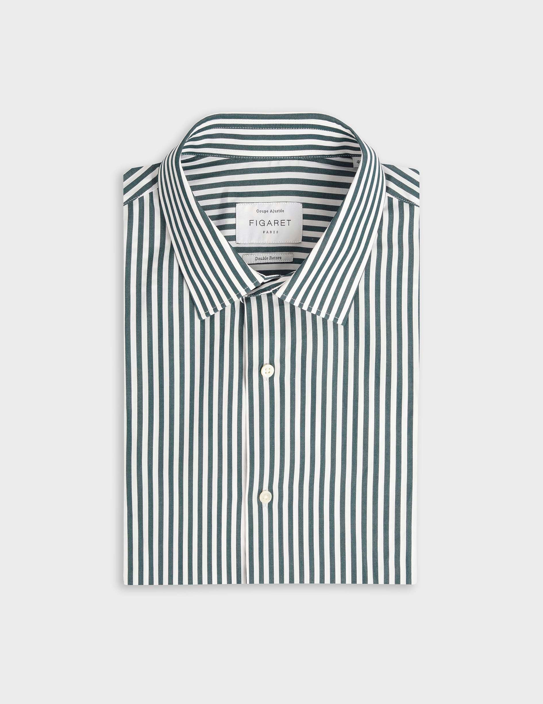 Fitted blue striped shirt - Poplin - Figaret Collar