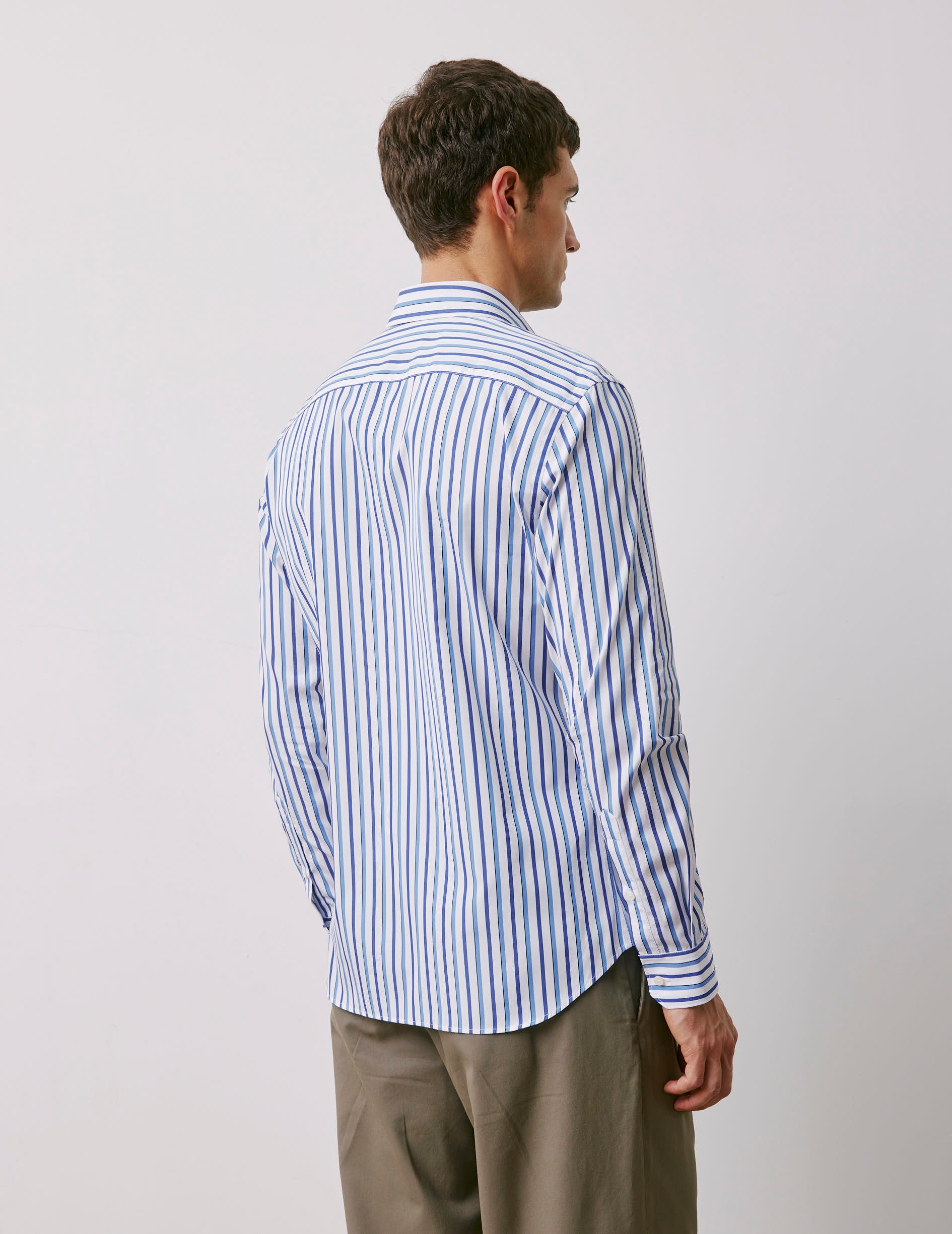 Fitted blue striped shirt - Poplin - Figaret Collar