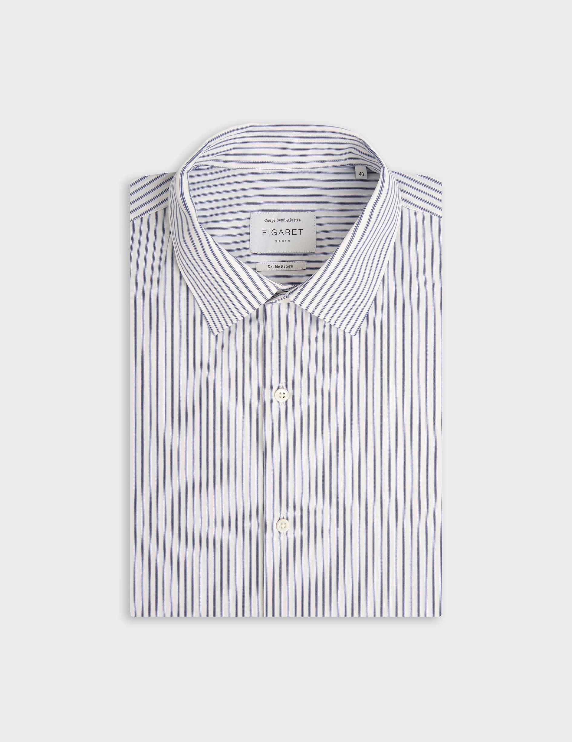 Semi-fitted navy striped shirt - Poplin - Figaret Collar