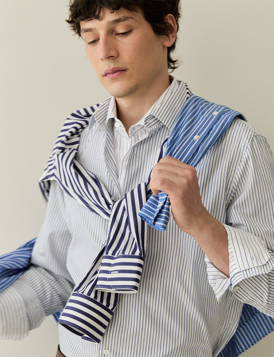 Semi-fitted navy striped shirt - Poplin - Figaret Collar