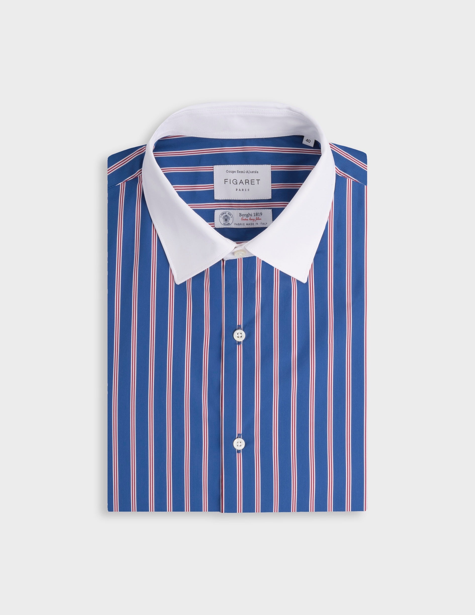 Semi-fitted blue striped shirt - Poplin - Figaret Collar