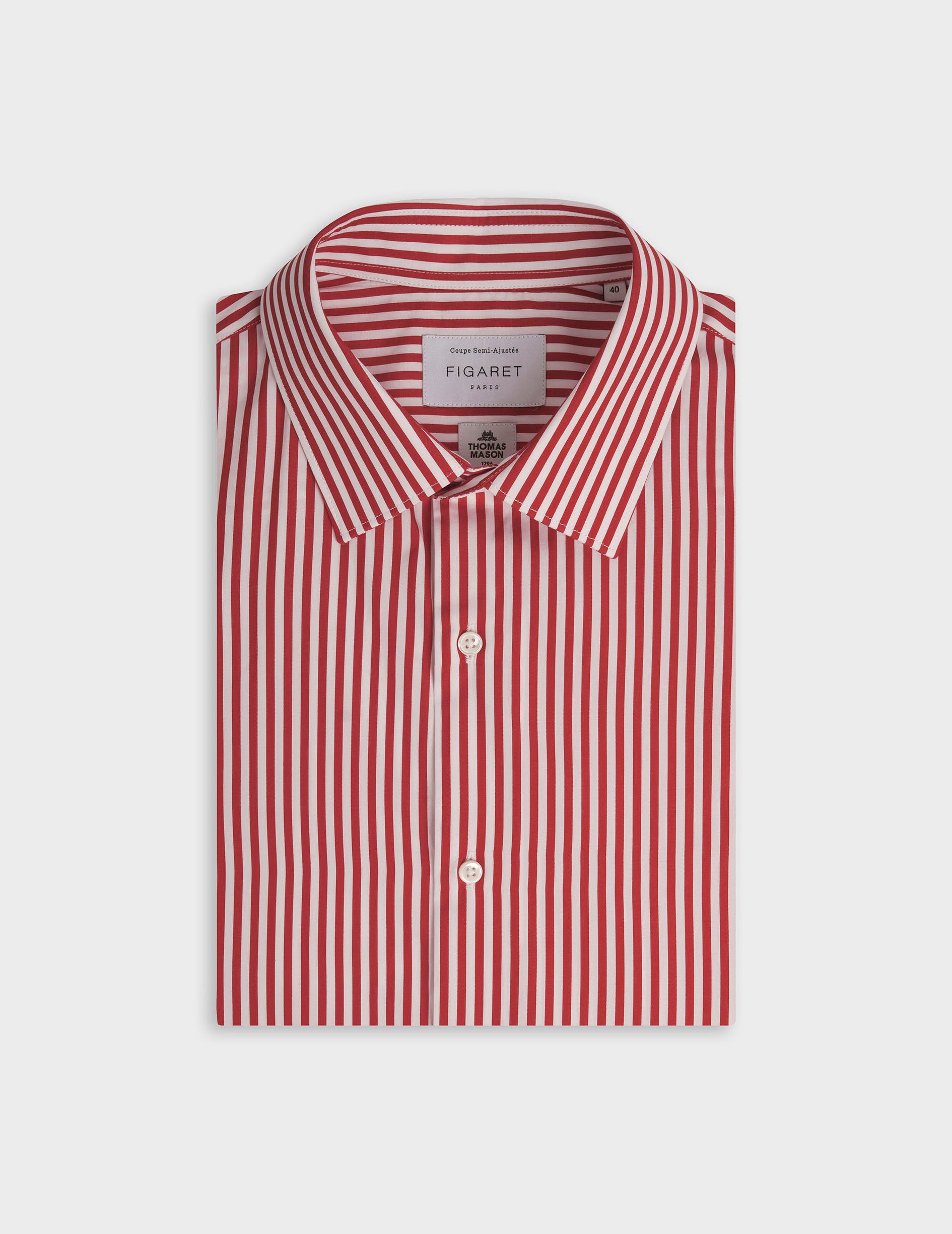Semi-fitted striped red shirt - Poplin - Figaret Collar