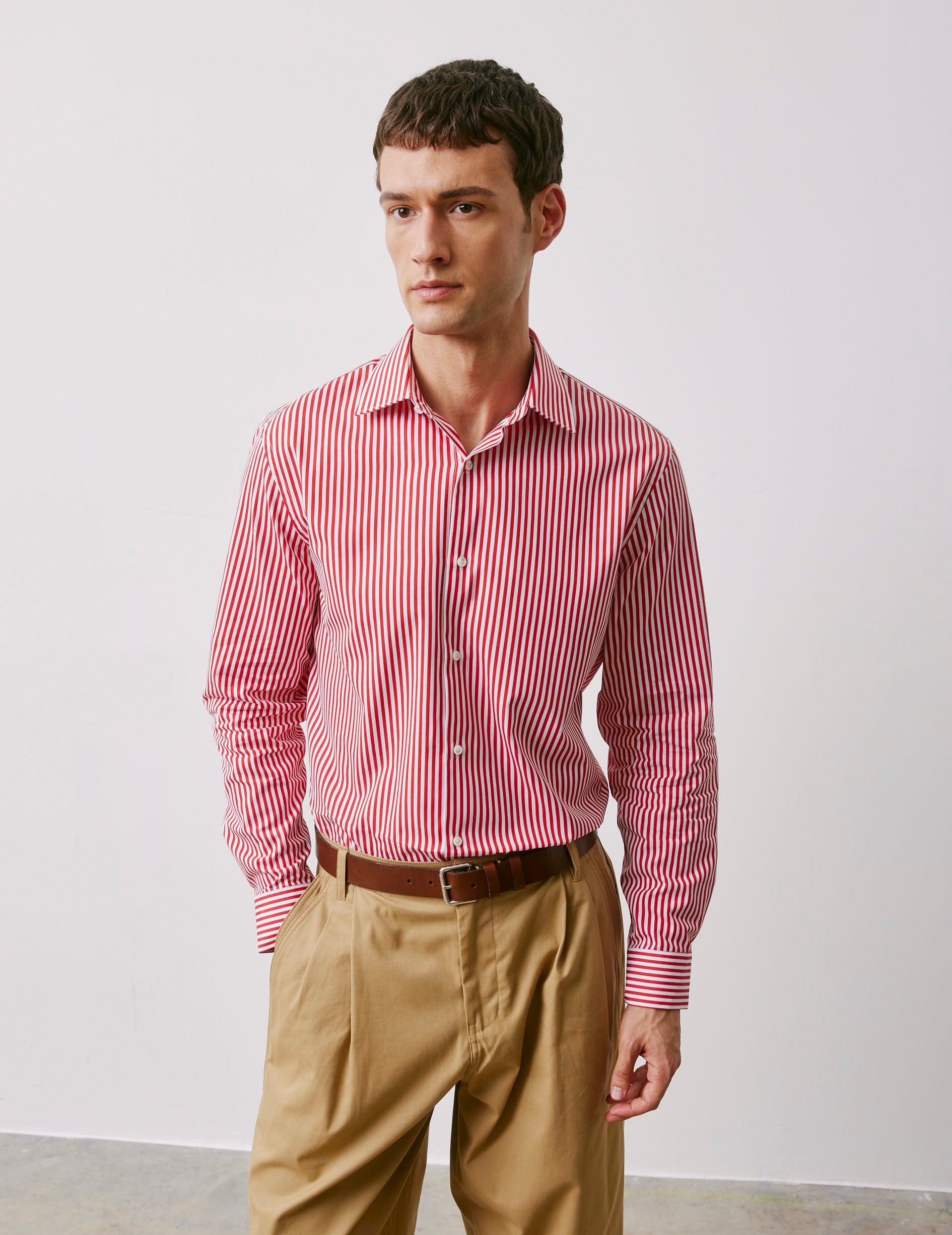Semi-fitted striped red shirt - Poplin - Figaret Collar
