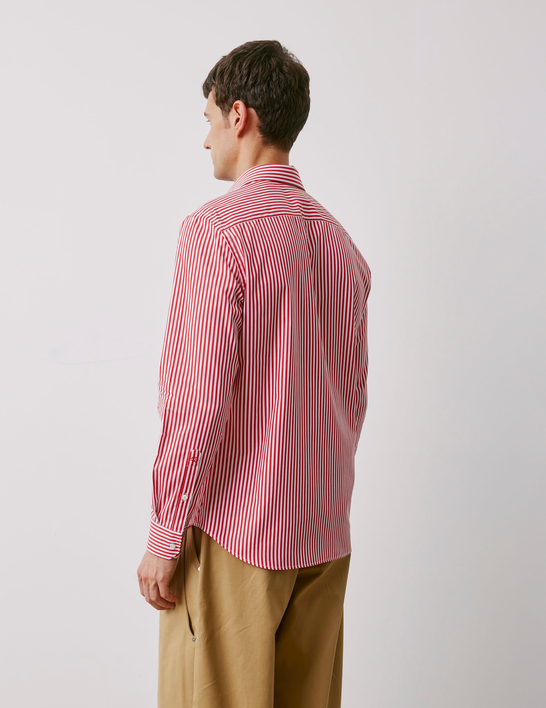 Semi-fitted striped red shirt - Poplin - Figaret Collar