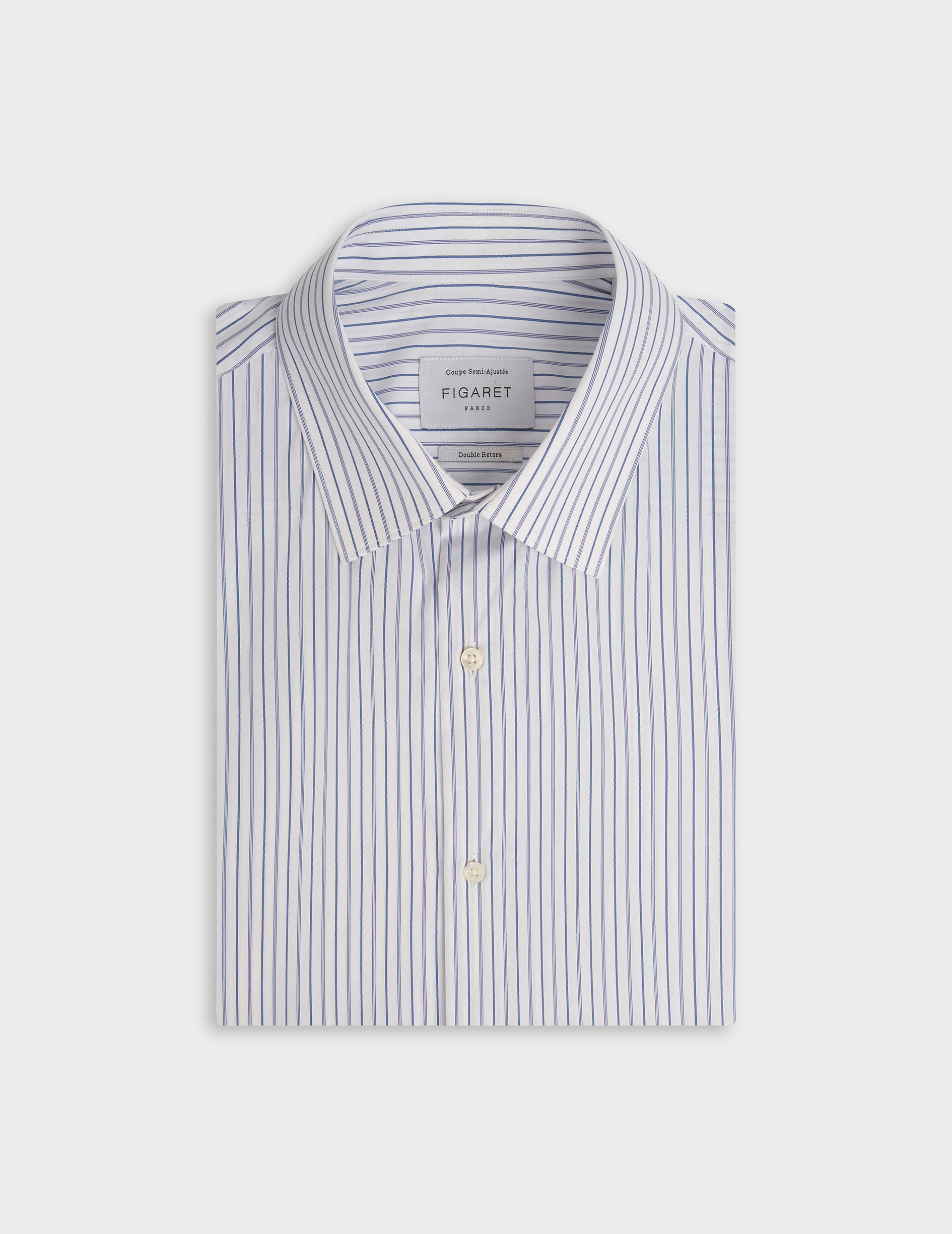 Semi-fitted blue striped shirt - Poplin - Figaret Collar