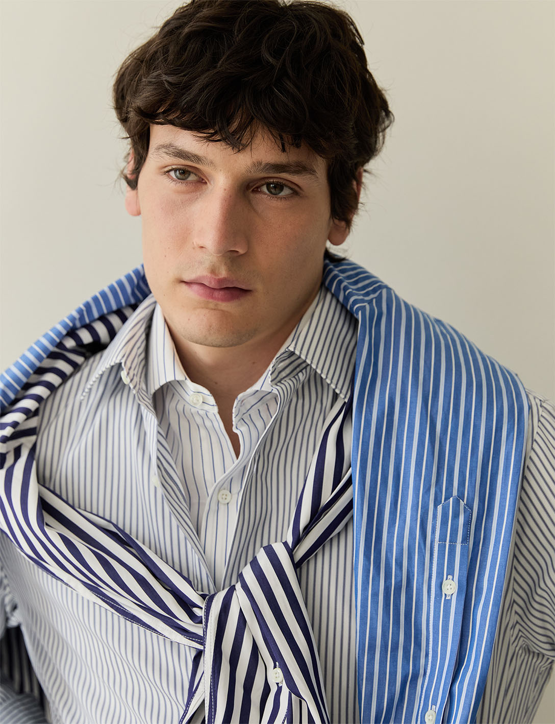 Semi-fitted navy striped shirt - Poplin - Figaret Collar