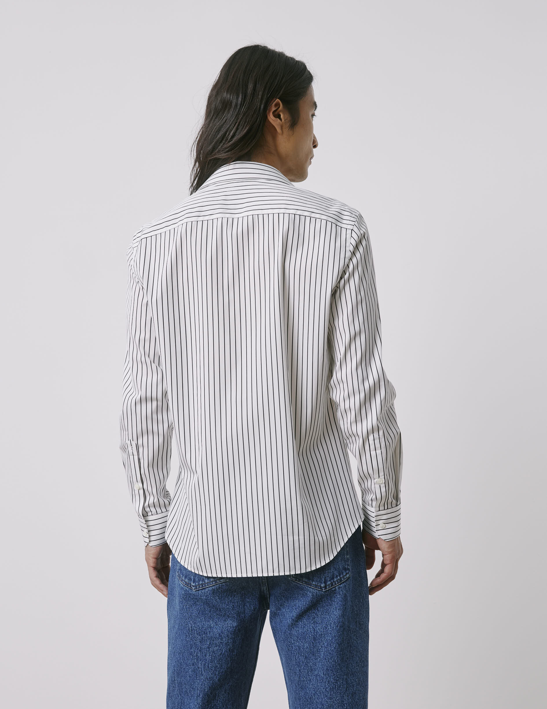 Semi-fitted black striped shirt - Poplin - Figaret Collar