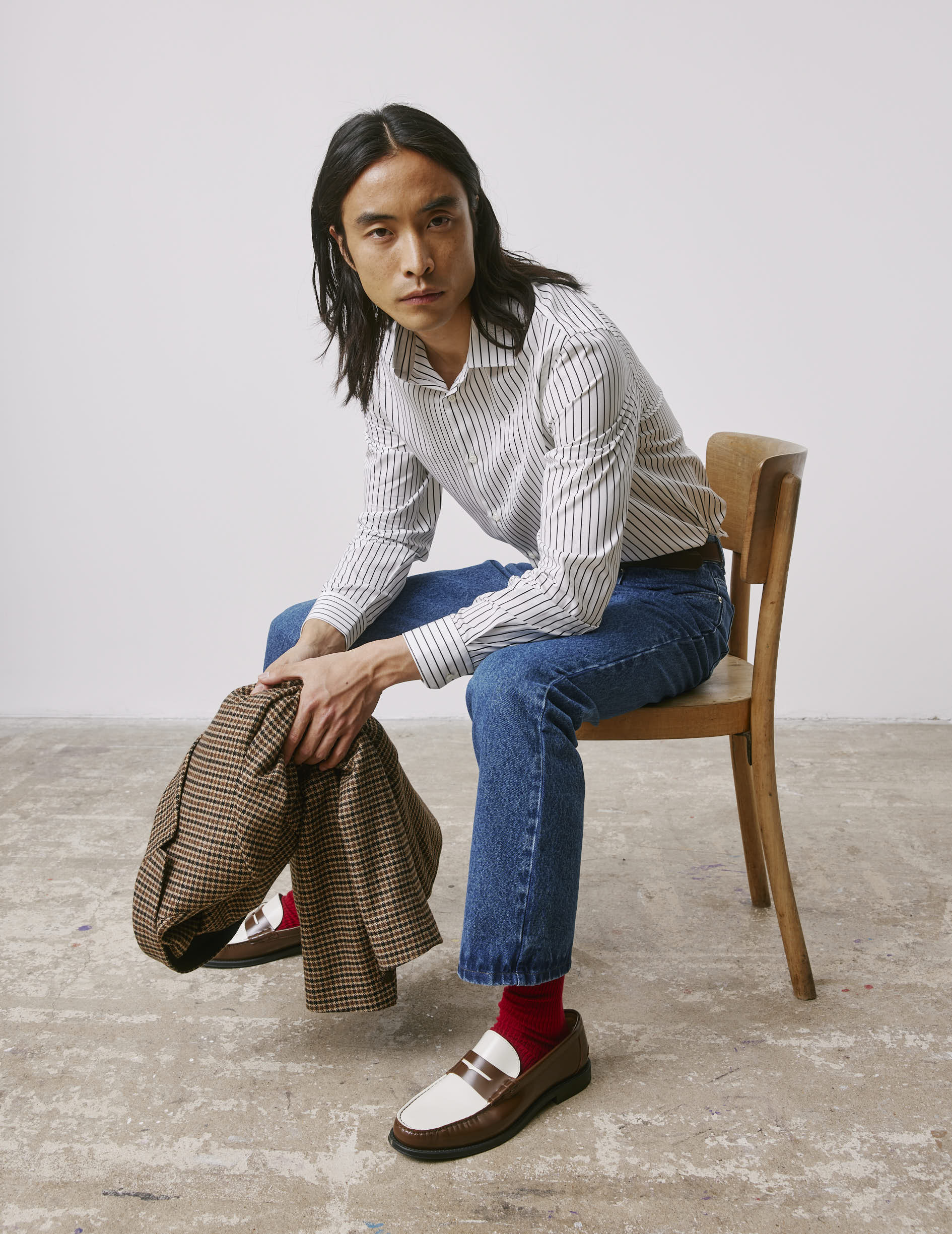 Semi-fitted black striped shirt - Poplin - Figaret Collar