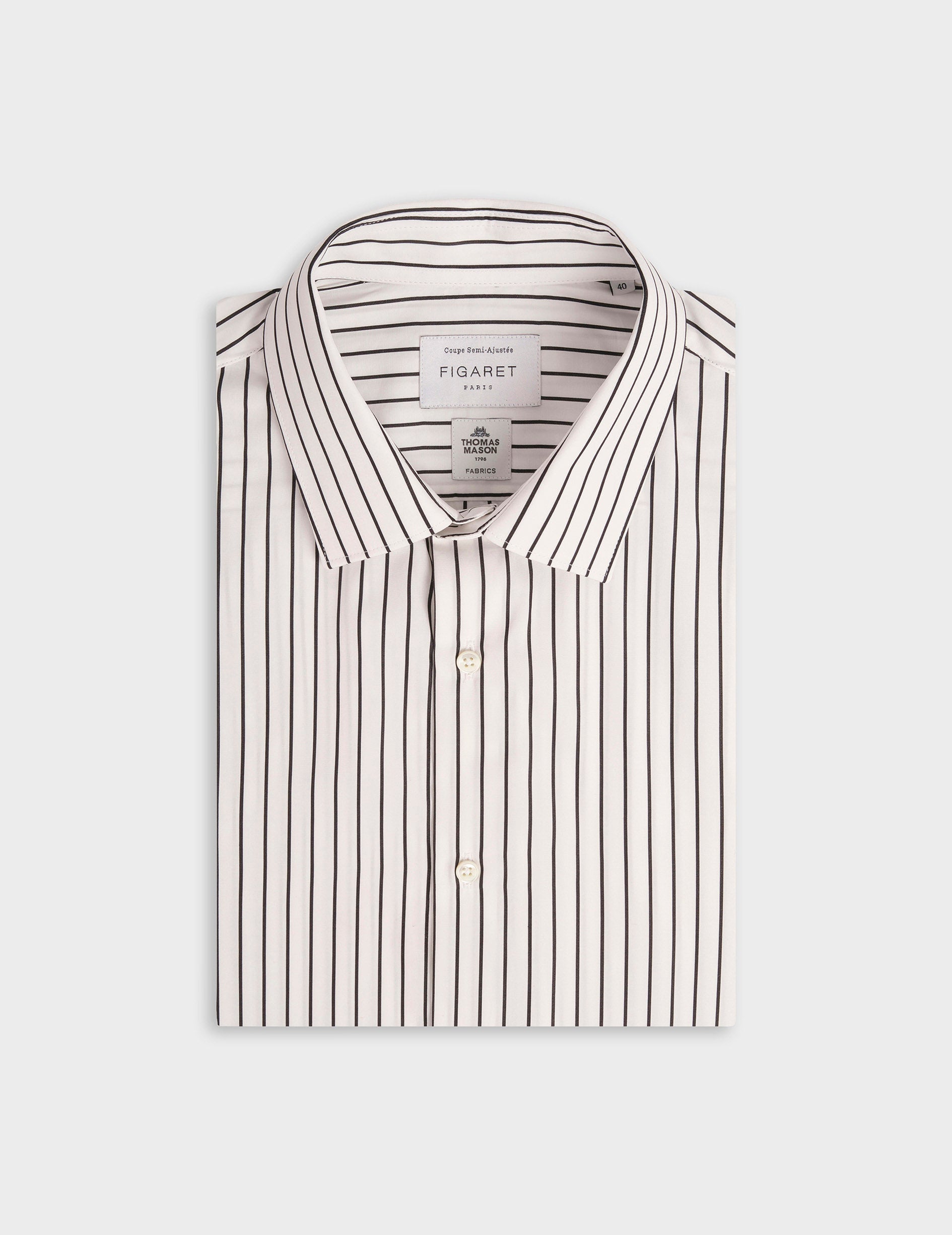 Semi-fitted black striped shirt - Poplin - Figaret Collar