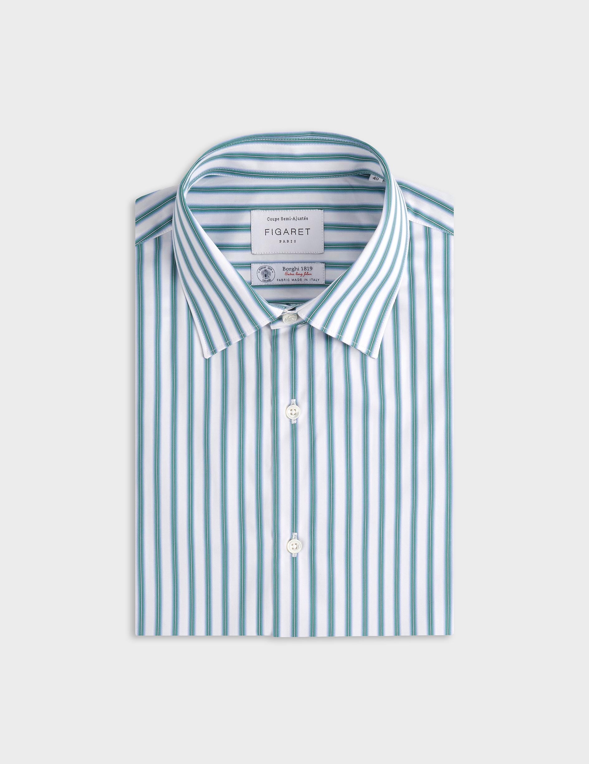 Semi-fitted blue striped shirt - Poplin - Figaret Collar