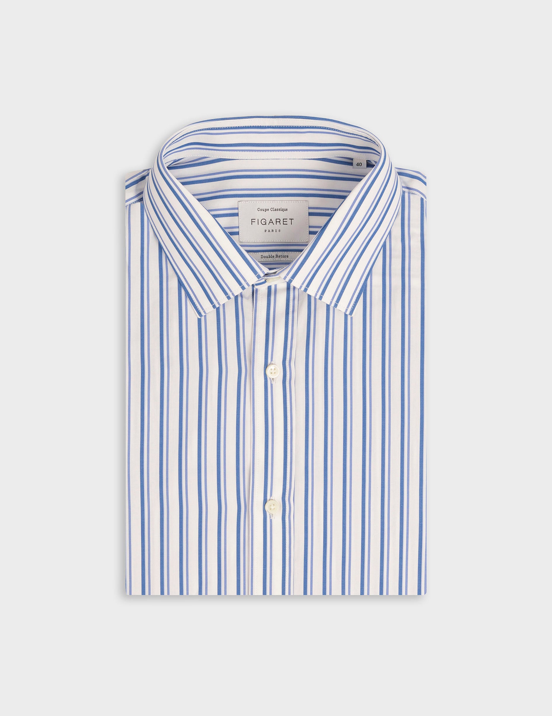 Classic blue striped shirt - Poplin - Figaret Collar