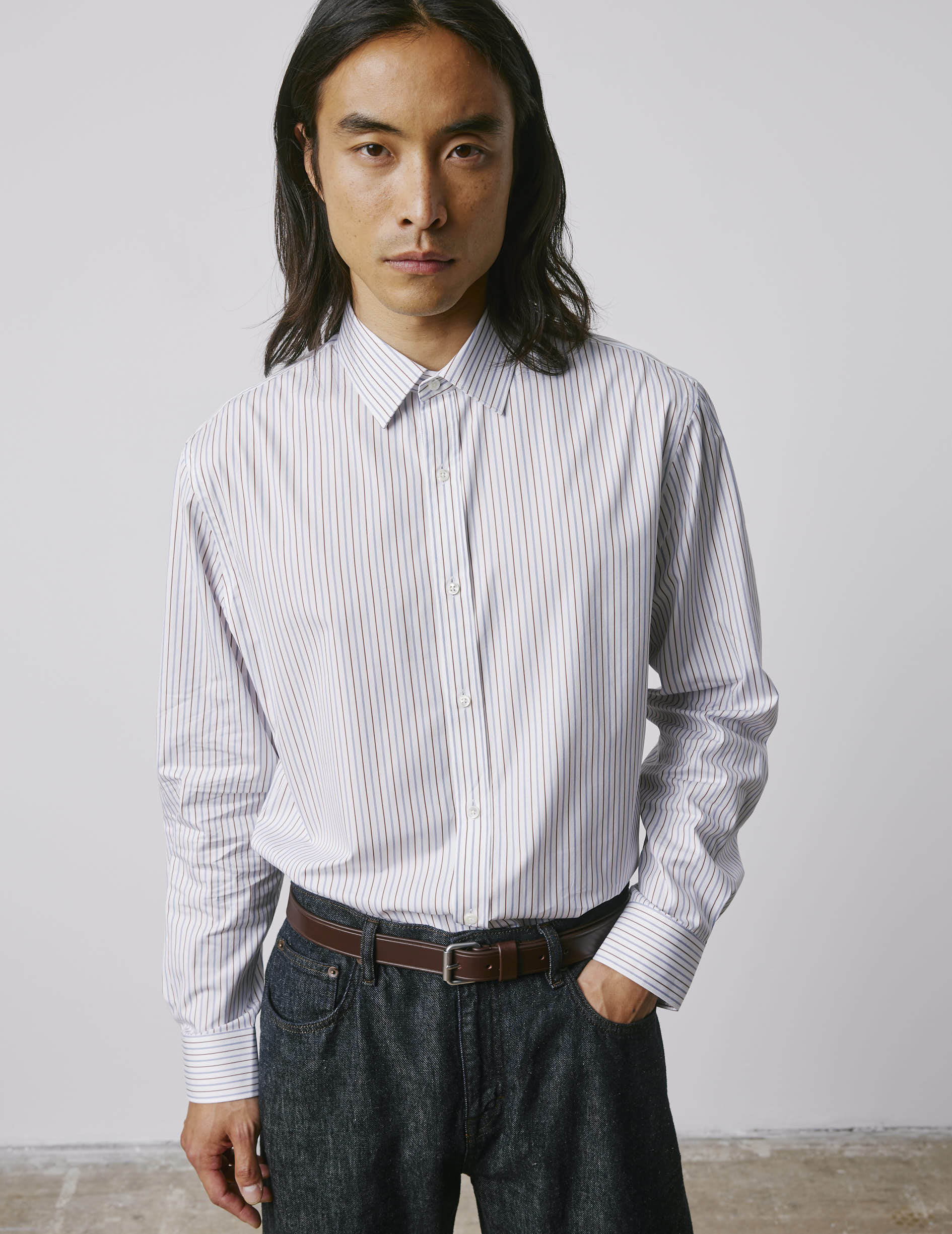 Classic brown striped shirt - Poplin - Figaret Collar