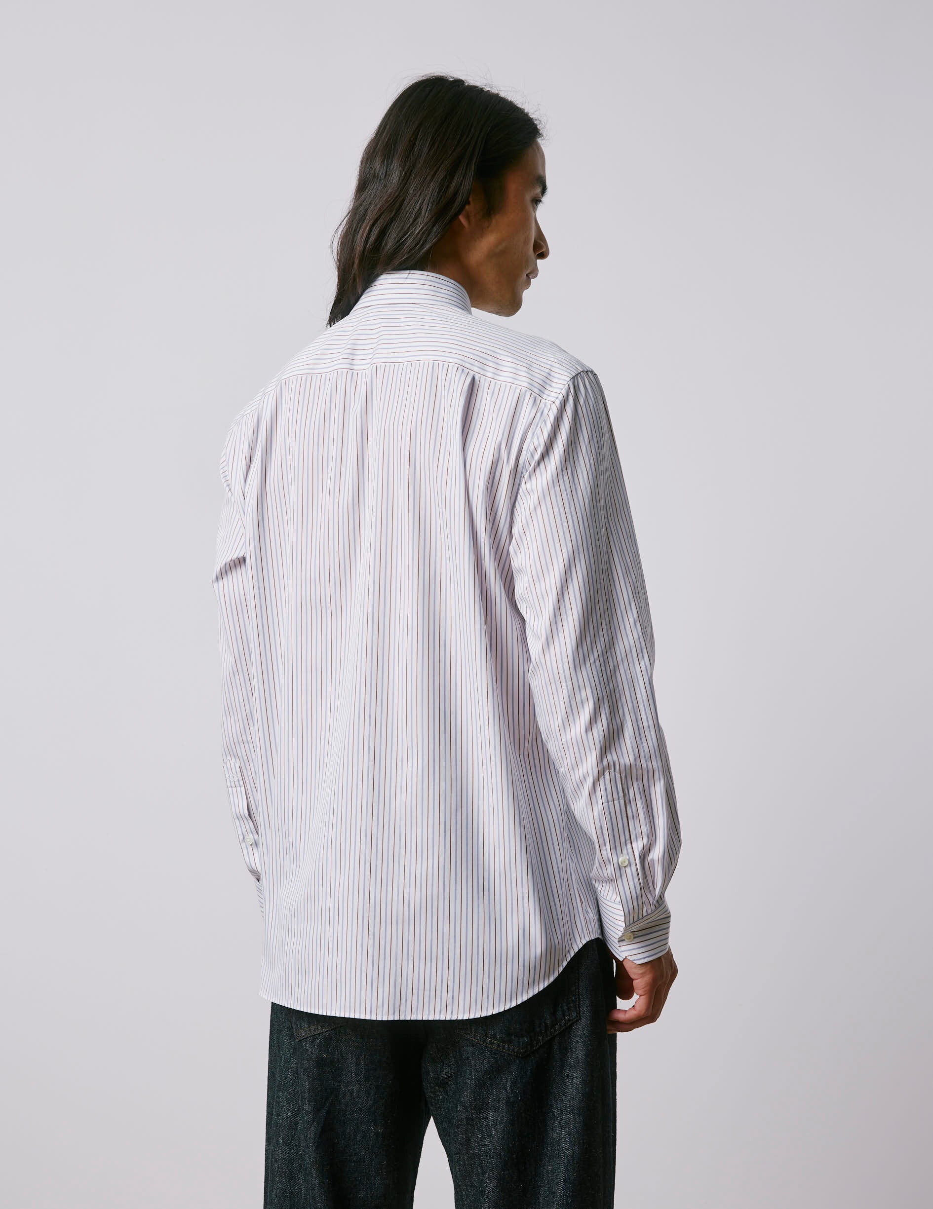 Classic brown striped shirt - Poplin - Figaret Collar