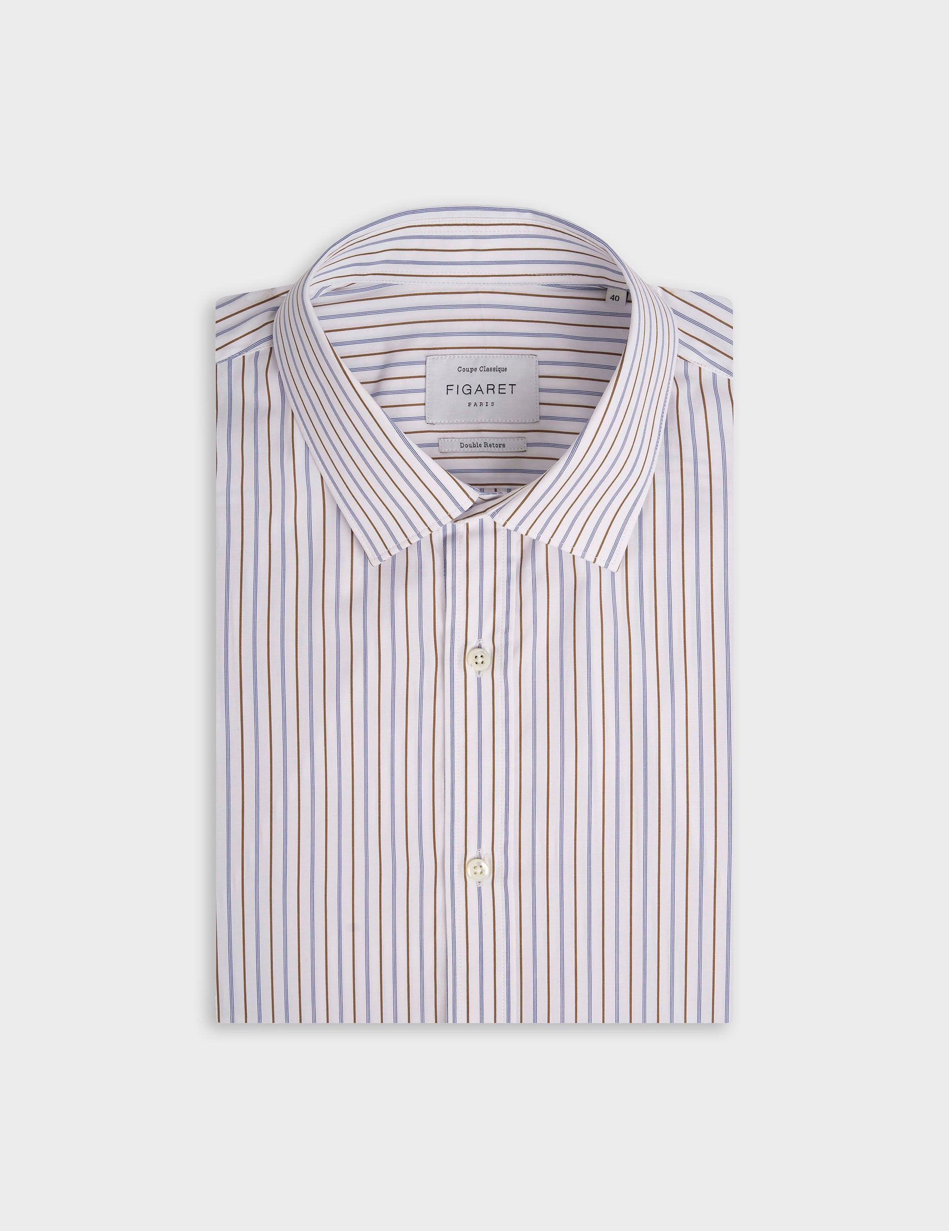 Classic brown striped shirt - Poplin - Figaret Collar
