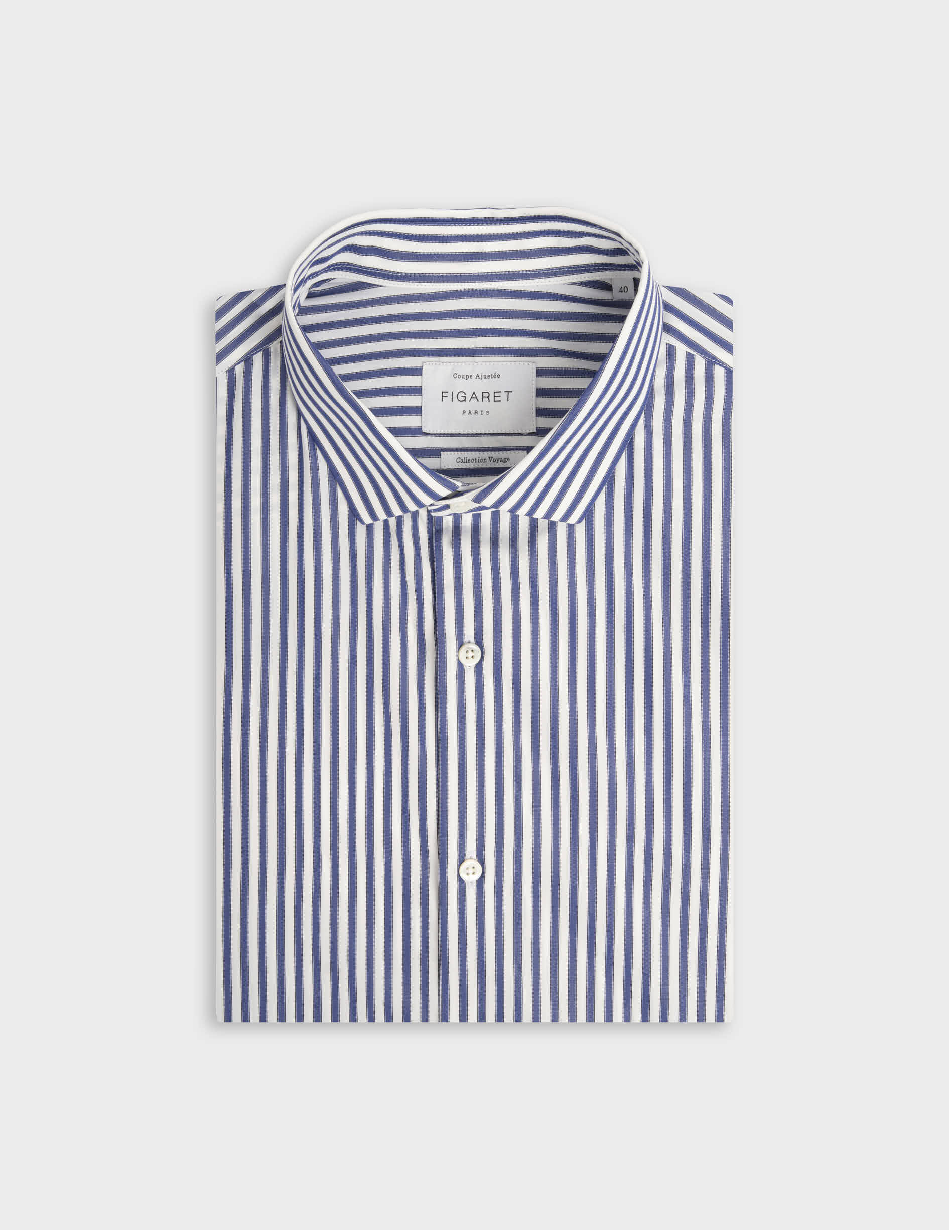 Fitted navy striped easy-iron shirt - Poplin - Thin Collar - Easy-iron