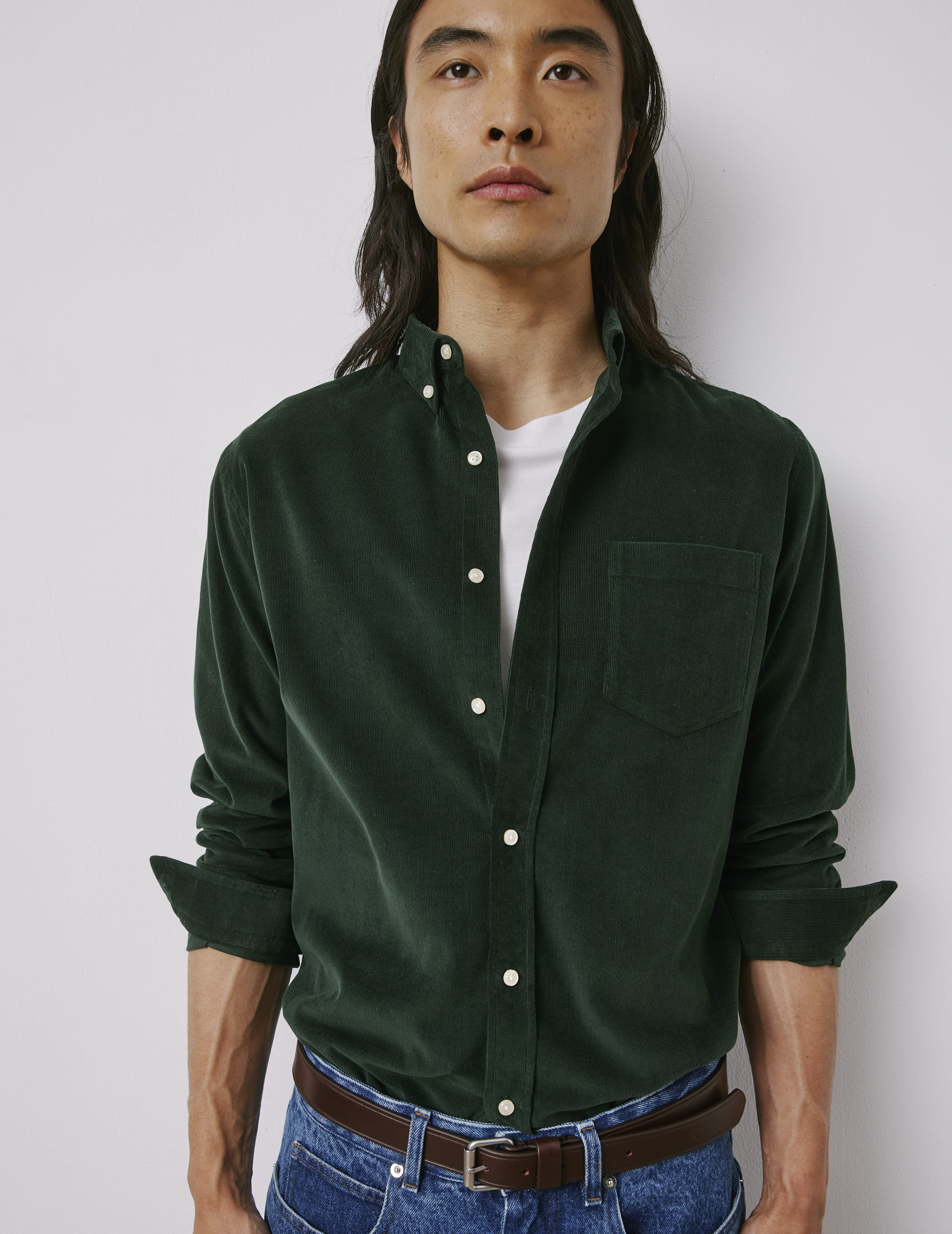 Men's Green Velvet Floral Dress Shirt - Slim Fit Velour Button Down Casual Shirt - View #2