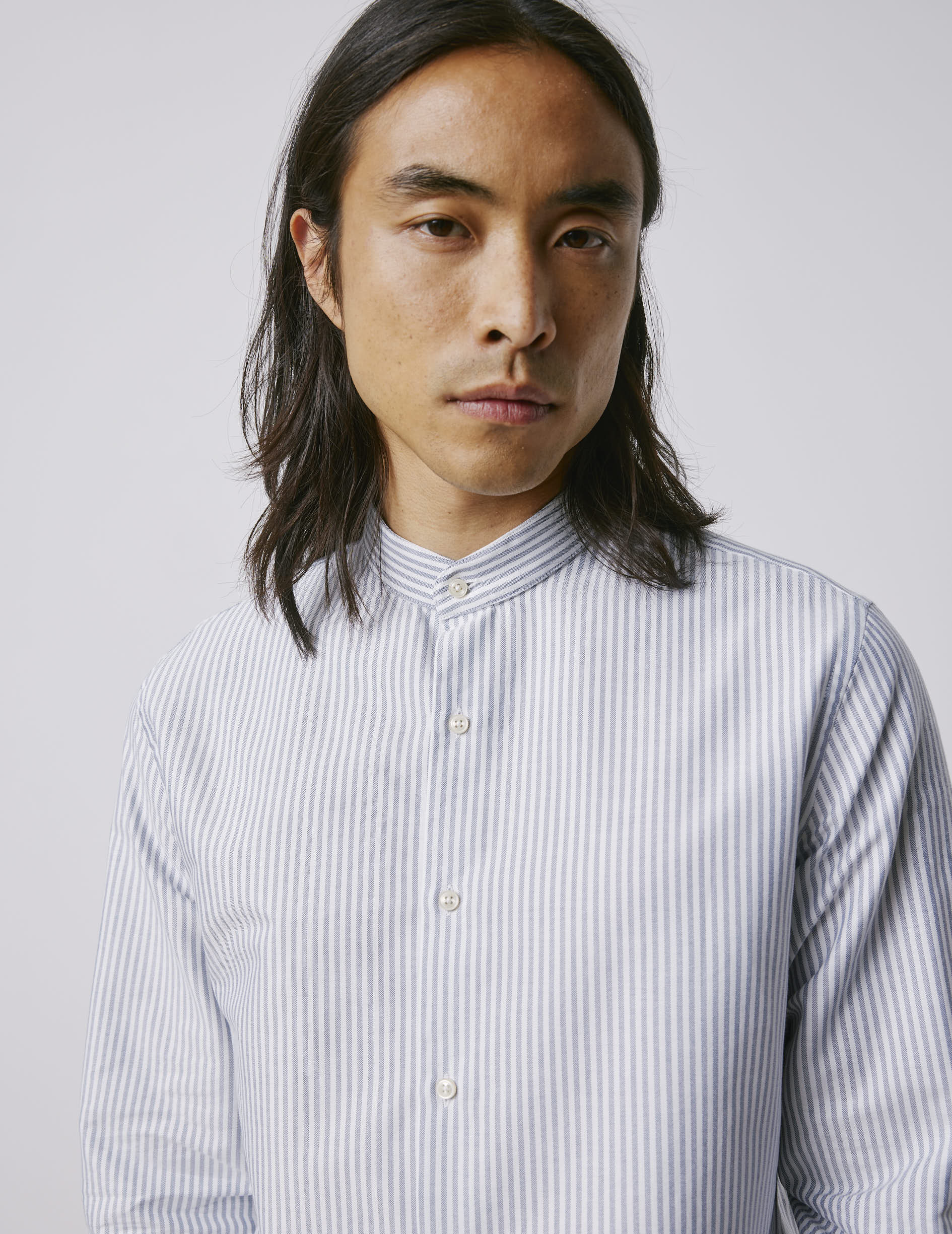 Herwin navy striped shirt - Oxford - Officer Collar
