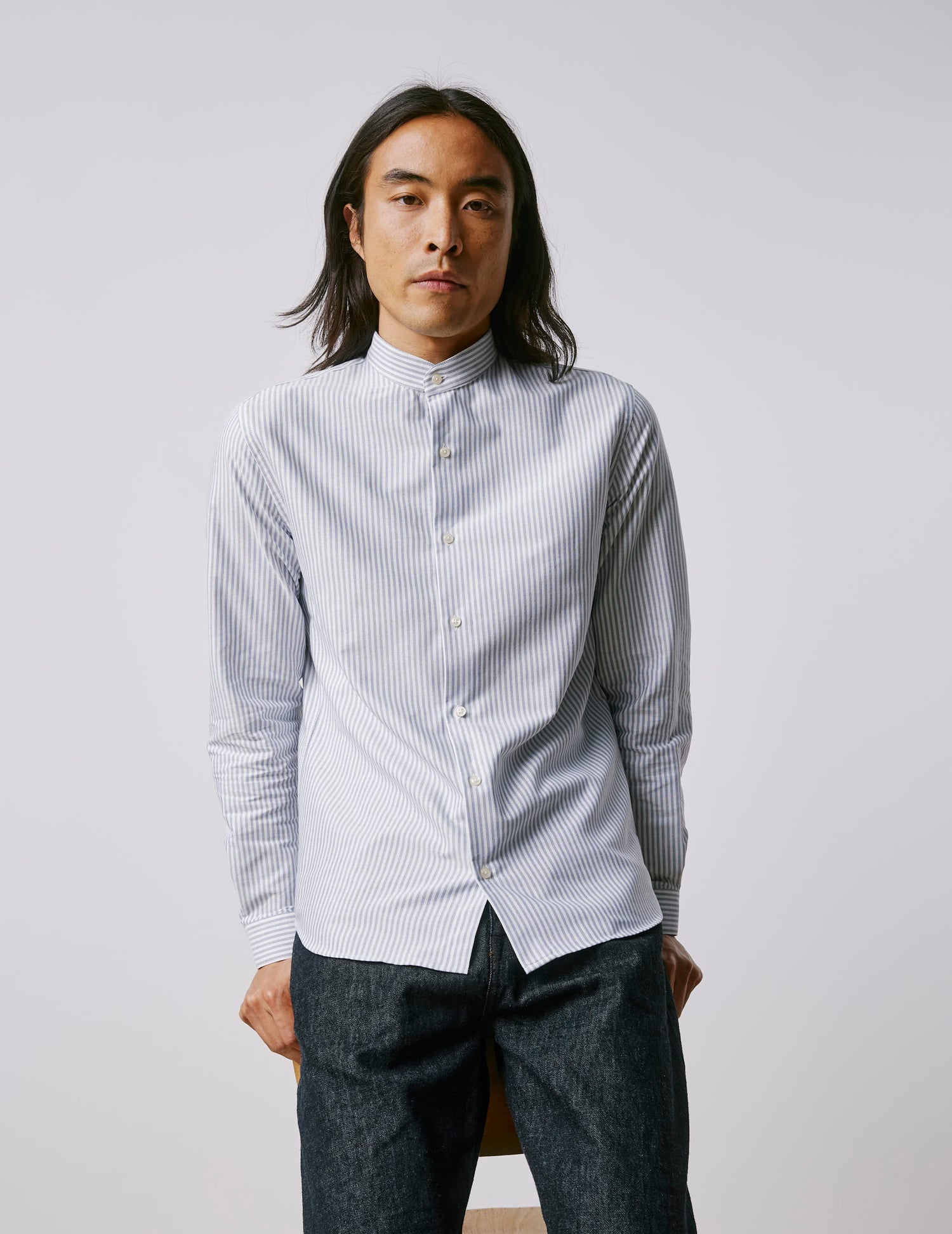 Herwin navy striped shirt - Oxford - Officer Collar#4