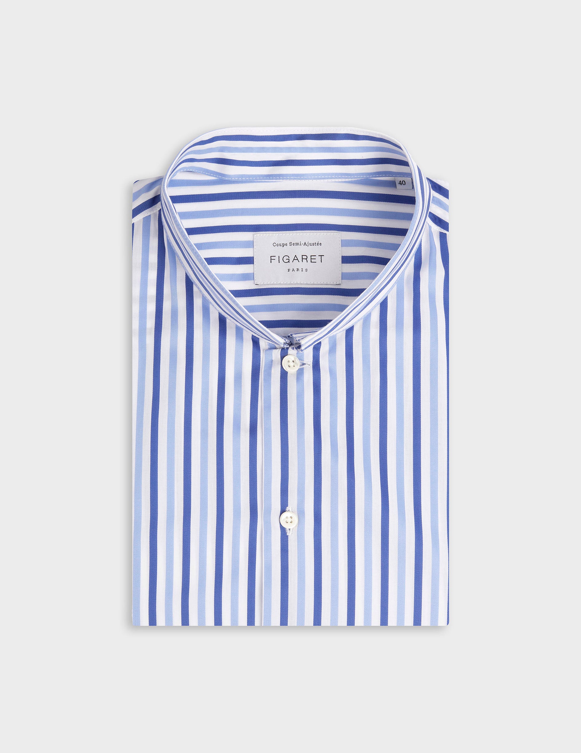 Semi-fitted blue striped shirt - Poplin - Inverted Collar